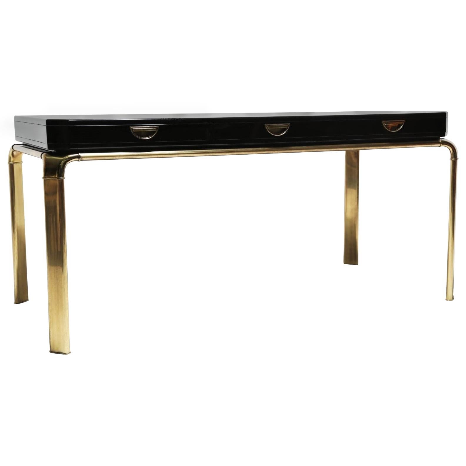 John Widdicomb for Mastercraft Black Lacquered and Brass Desk For Sale