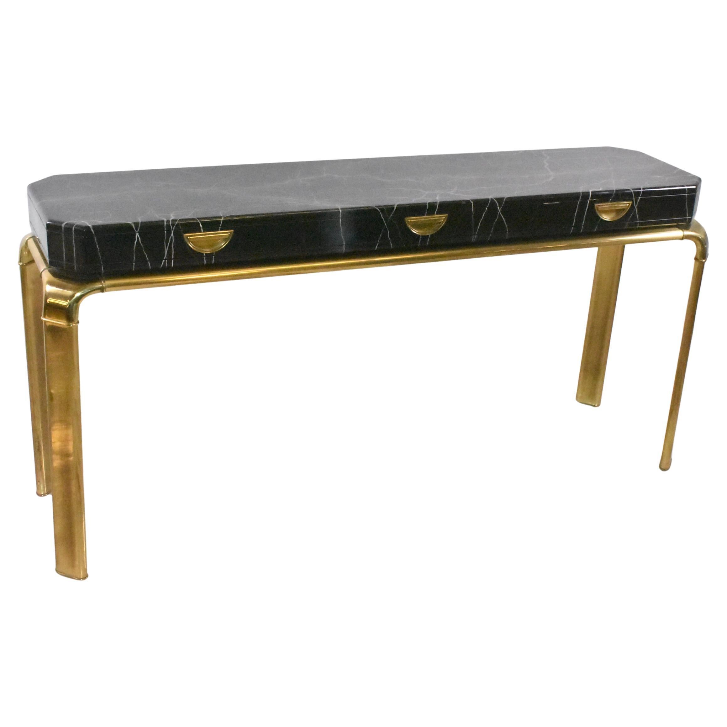 John Widdicomb for Mastercraft Brass Frame Console Table For Sale