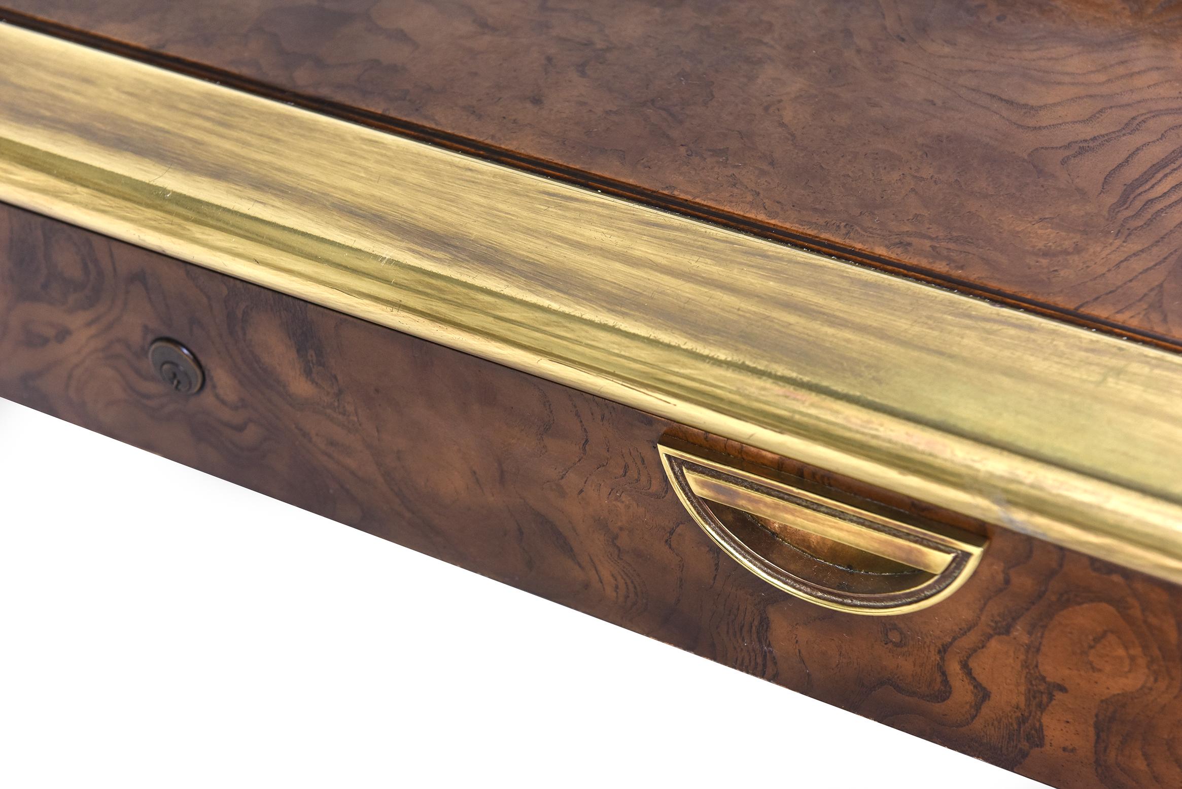 Modern John Widdicomb for Mastercraft Burled Wood Desk with Brass Hardware