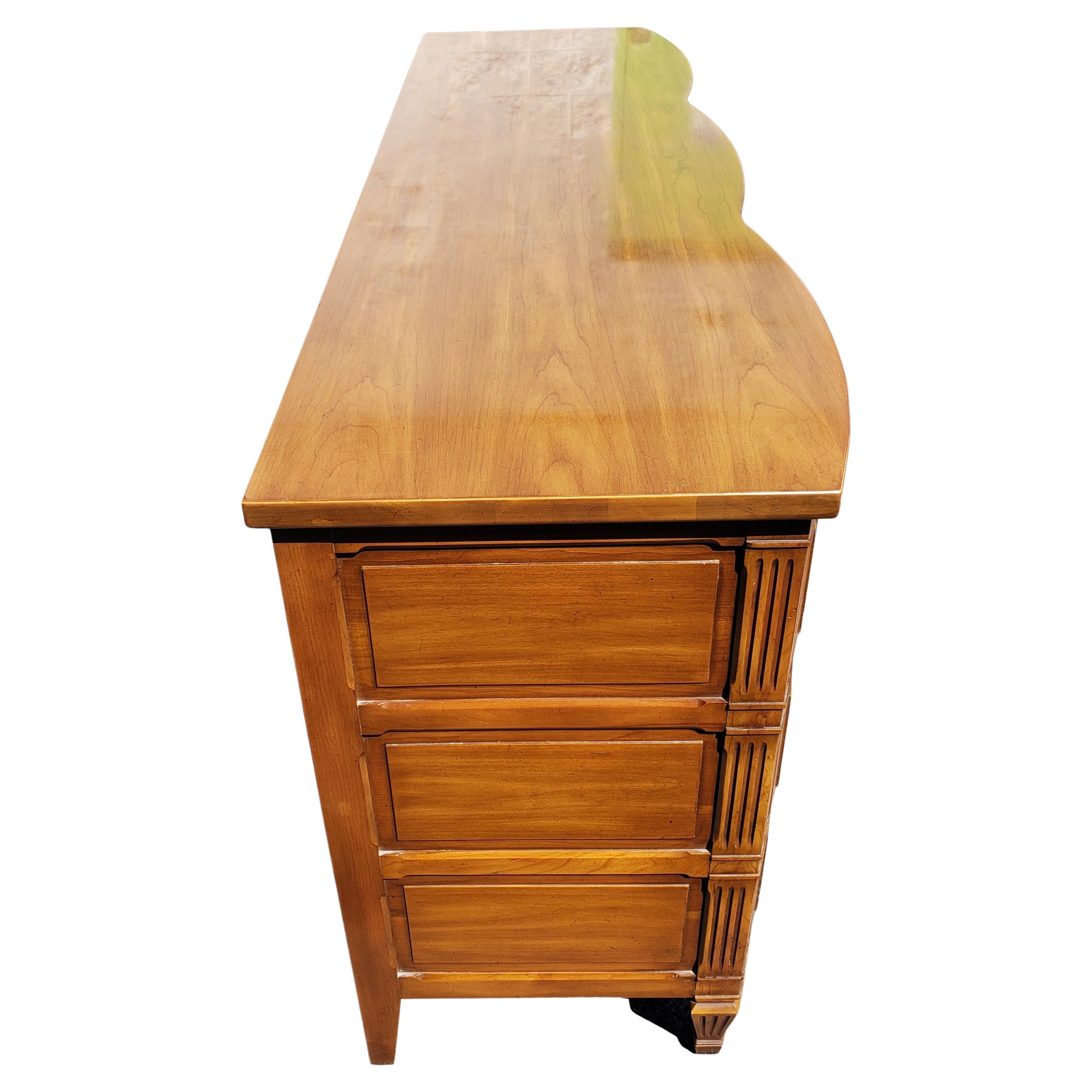 20th Century John Widdicomb French Country Serpentine Dresser with Glass Top, circa 1950s For Sale