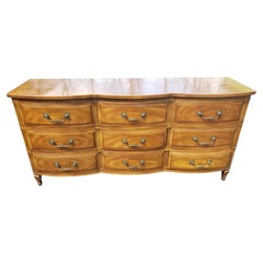 Antique John Widdicomb French Country Serpentine Dresser with Glass Top, circa 1950s
