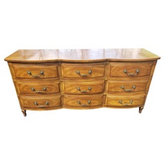 Retro John Widdicomb French Country Serpentine Dresser with Glass Top, circa 1950s