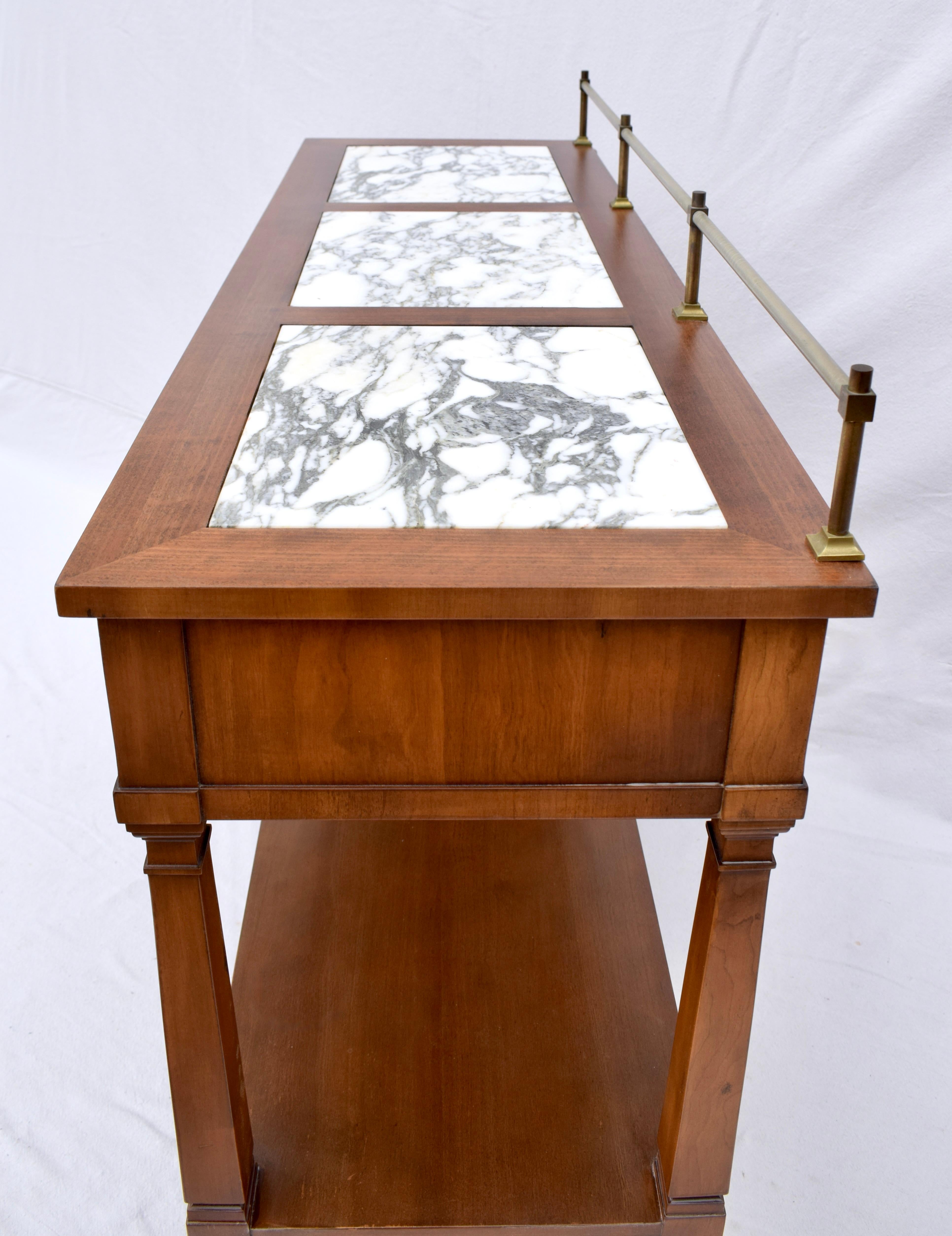 Brass John Widdicomb French Directoire Style Marble Top Console Server For Sale