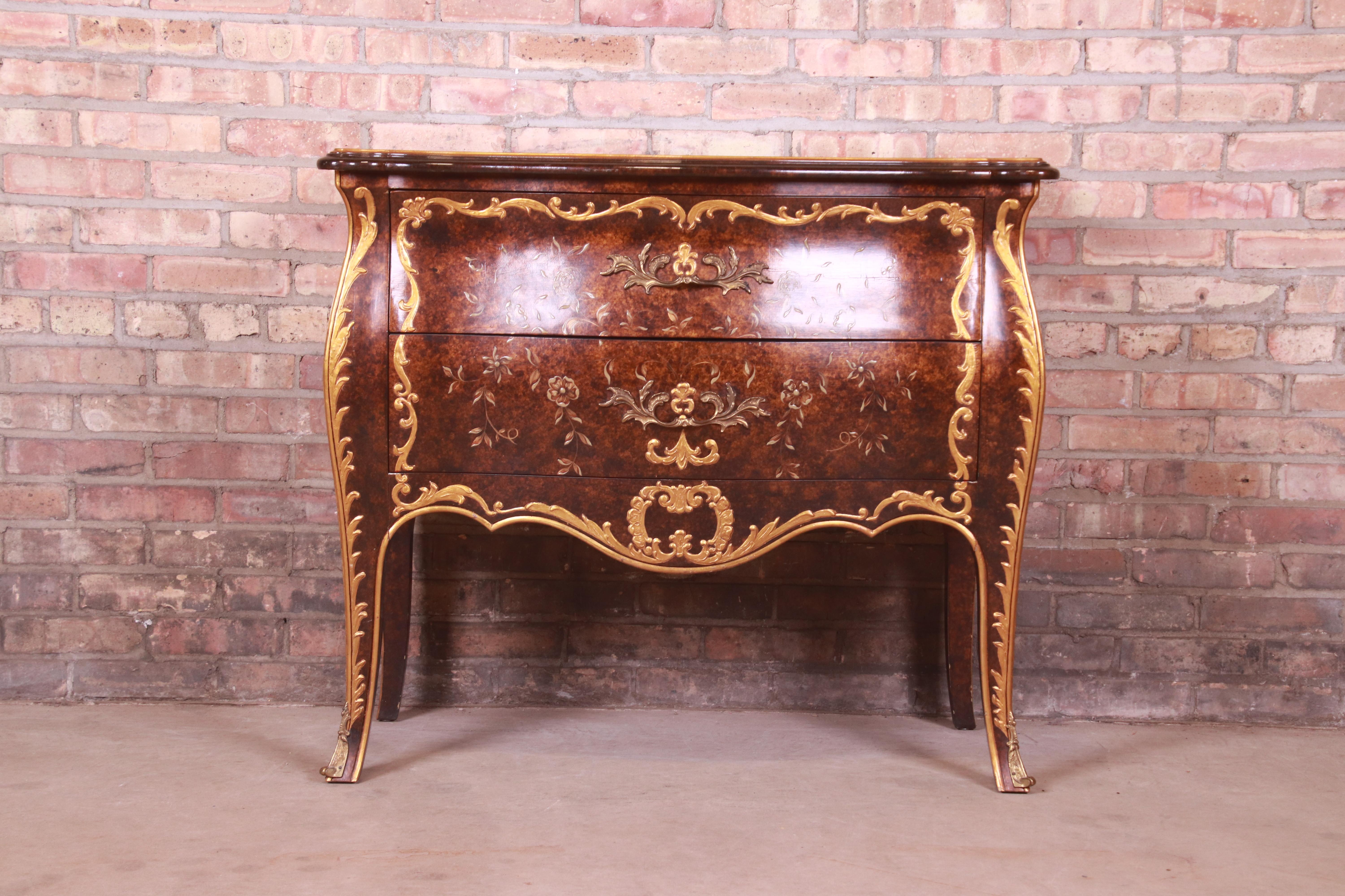 John Widdicomb French Louis XV Faux Tortoise Shell and Giltwood Bombay Chest In Good Condition In South Bend, IN