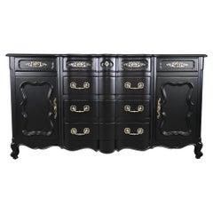 John Widdicomb French Provincial Black Lacquered Sideboard, Newly Refinished