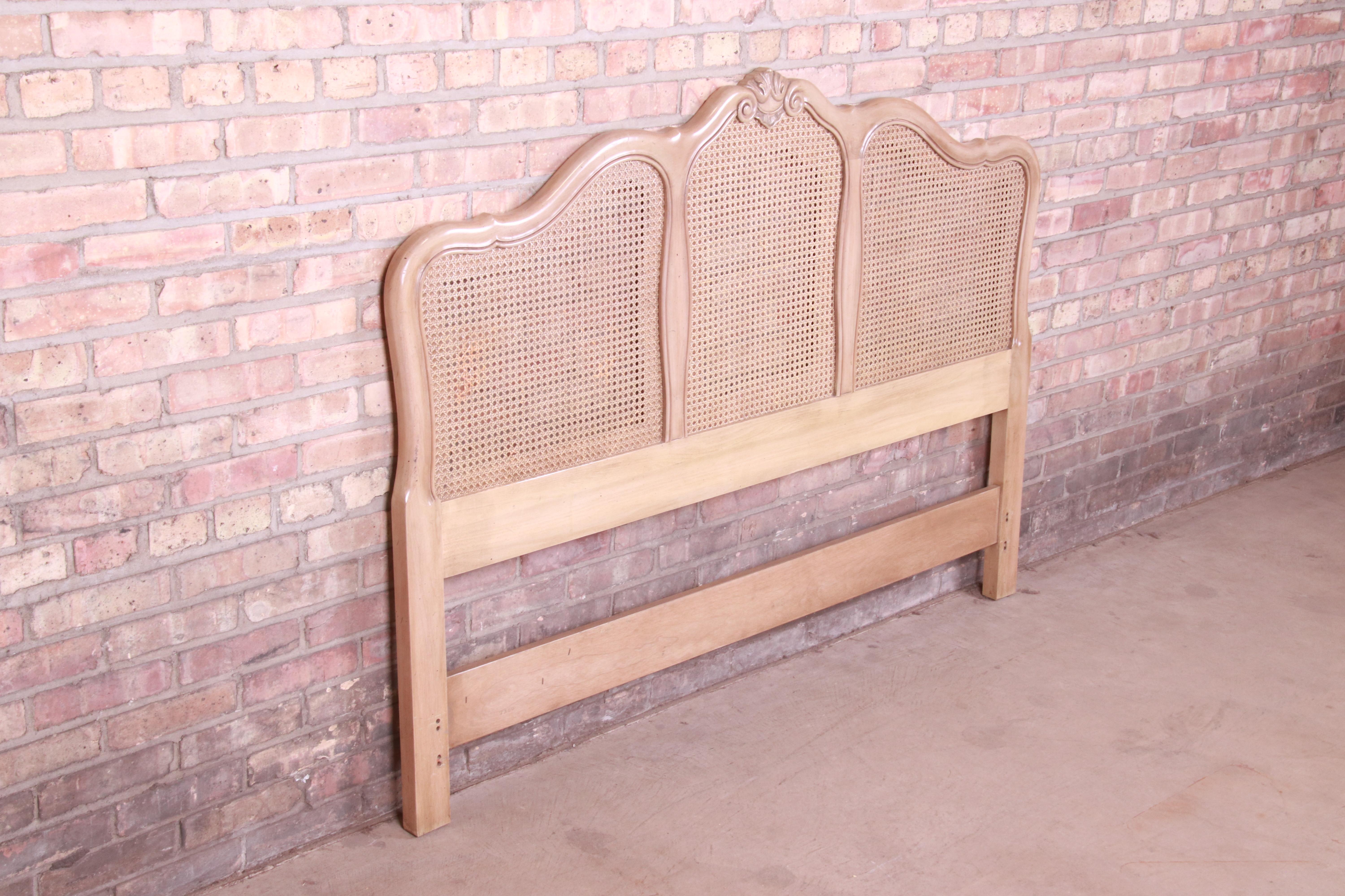 American John Widdicomb French Provincial Bleached Walnut and Cane Queen Size Headboard