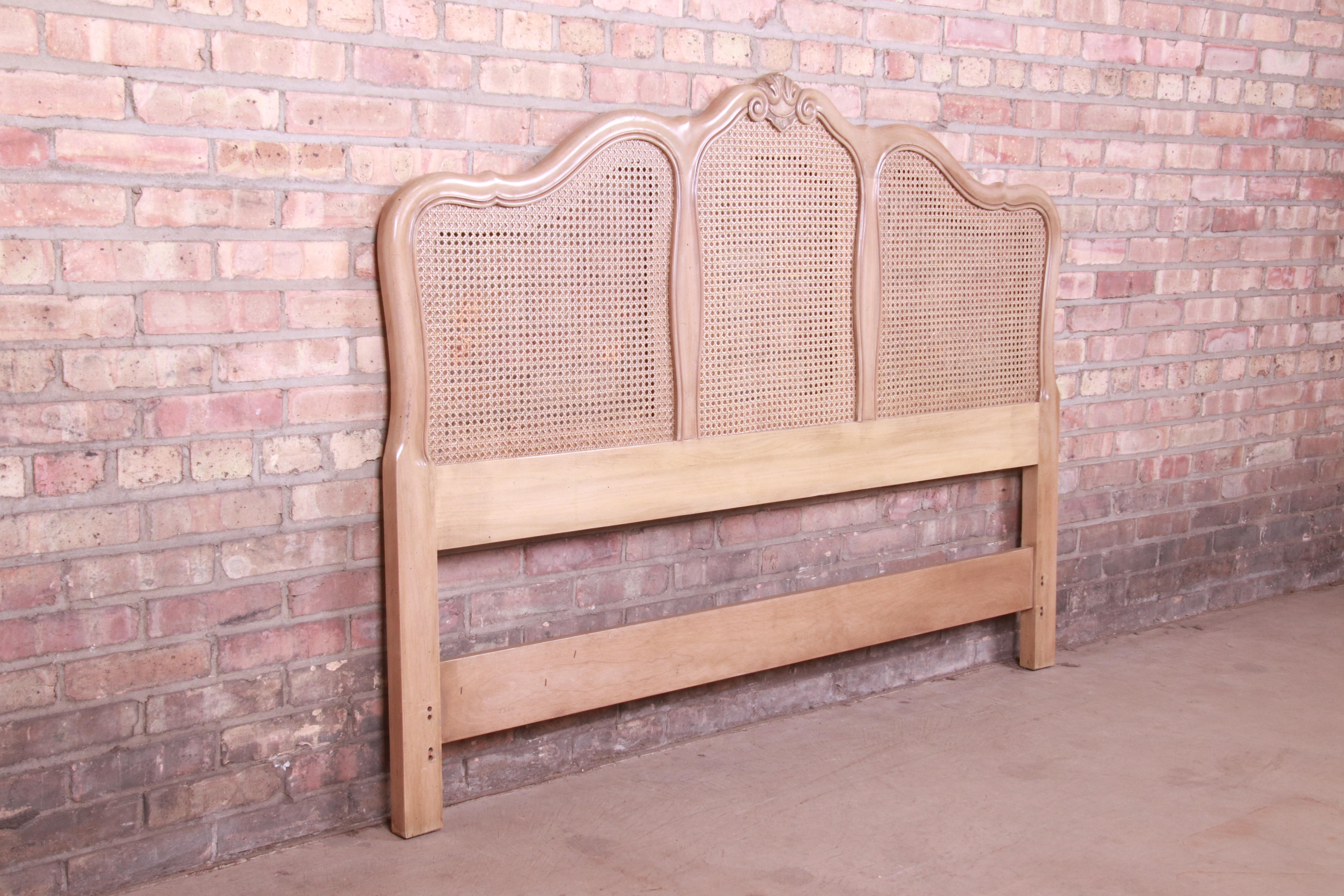 John Widdicomb French Provincial Bleached Walnut and Cane Queen Size Headboard In Good Condition In South Bend, IN