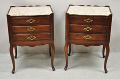 John Widdicomb French Provincial Cherry Wood Pink Marble Top Nightstand, a Pair