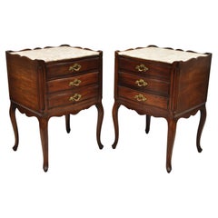 Vintage John Widdicomb French Provincial Cherry Wood Pink Marble Top Nightstand, a Pair