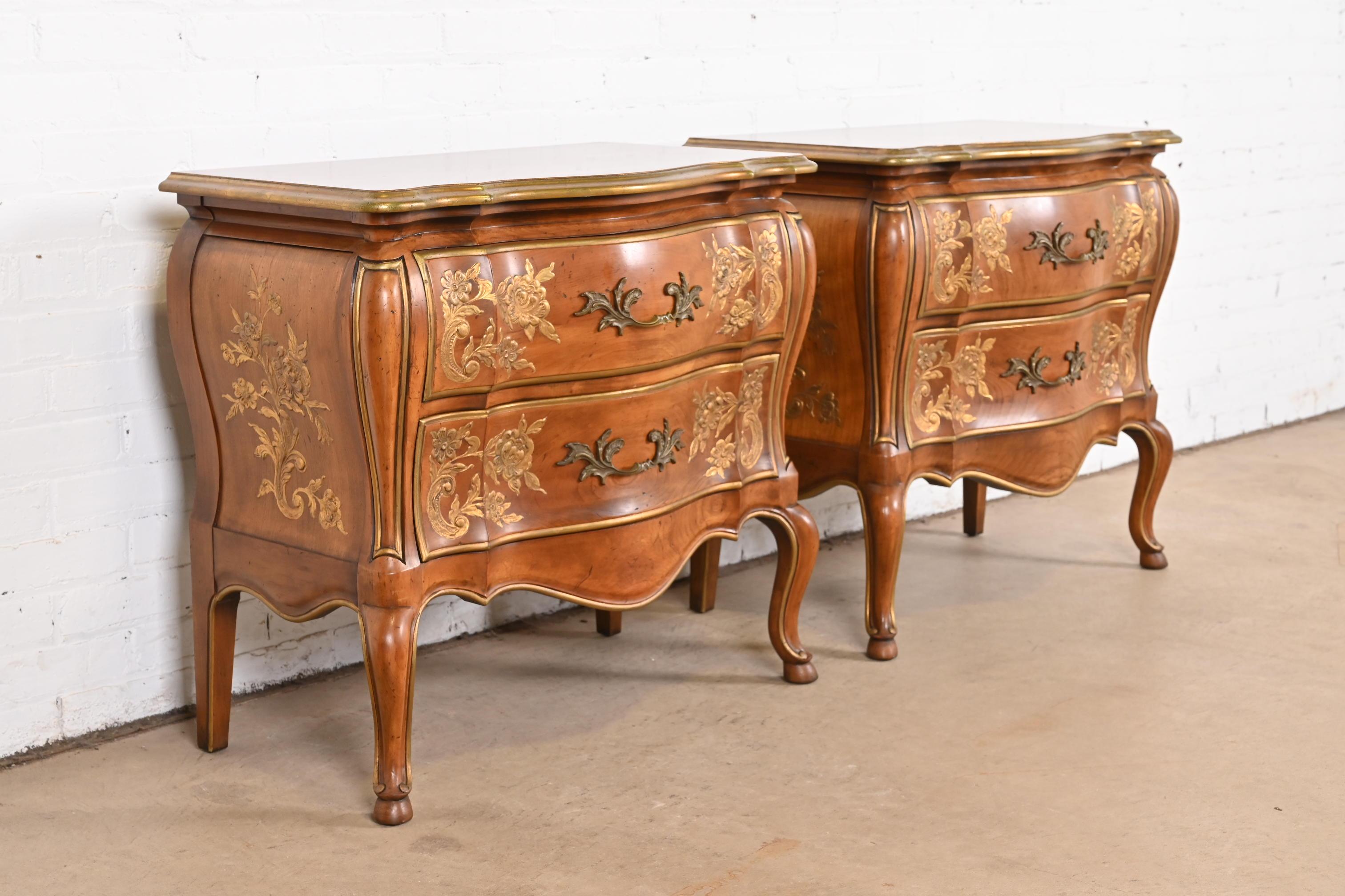 Mid-20th Century John Widdicomb French Provincial Louis XV Bombay Form Cherry Wood Nightstands For Sale