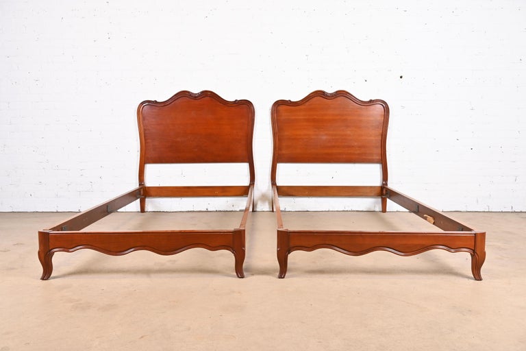 John French Provincial Louis XV Carved Cherry Wood Twin Beds, Pair at 1stDibs