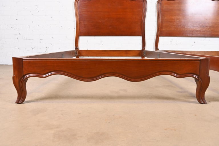 John French Provincial Louis XV Carved Cherry Wood Twin Beds, Pair at 1stDibs