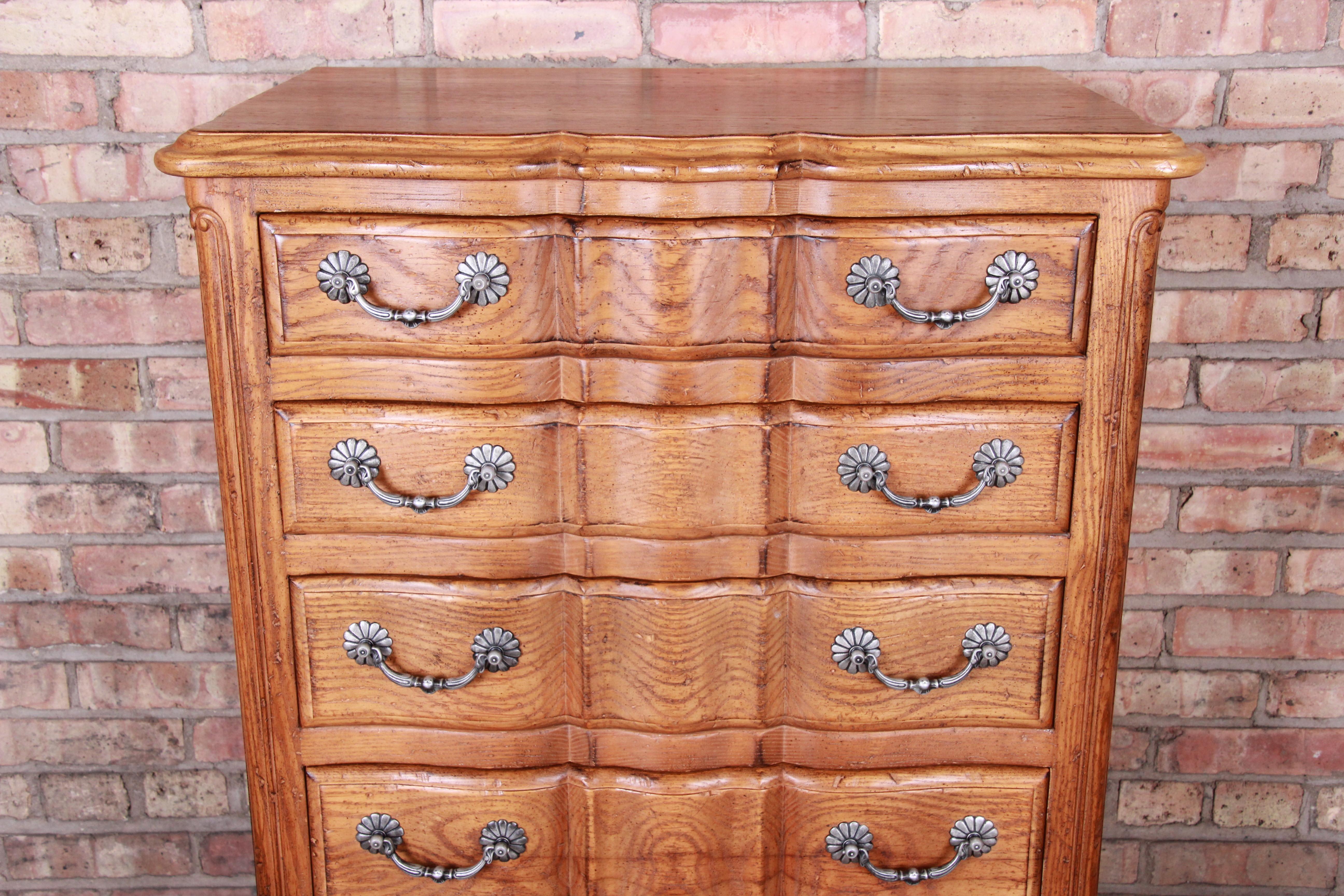 John Widdicomb French Provincial Louis XV Carved Oak Semainier In Good Condition In South Bend, IN