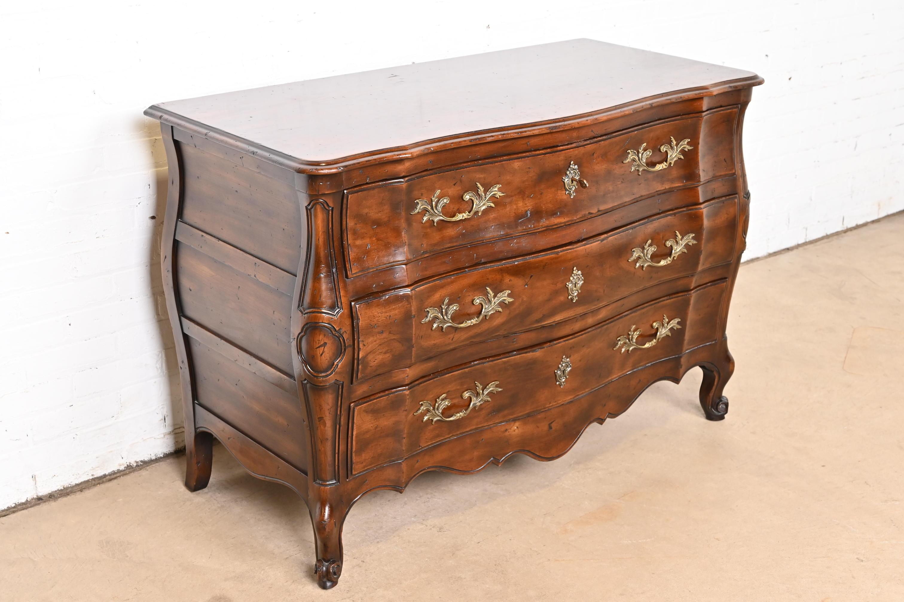 Brass John Widdicomb French Provincial Louis XV Carved Walnut Chest of Drawers