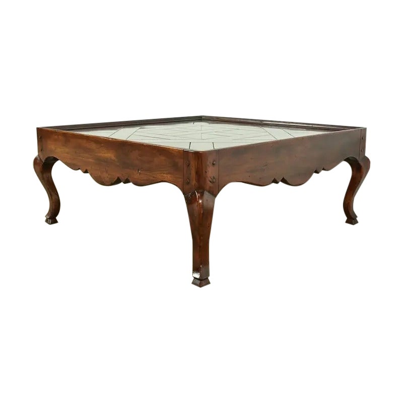 John Widdicomb French Provincial Louis XV Carved Walnut Parquet Top Coffee Table For Sale
