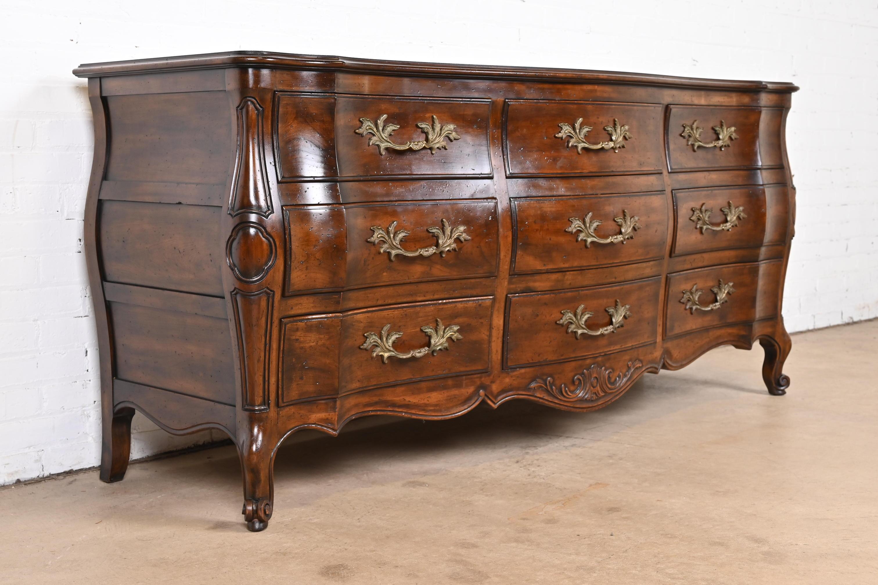 Mid-20th Century John Widdicomb French Provincial Louis XV Carved Walnut Triple Dresser, 1960s For Sale