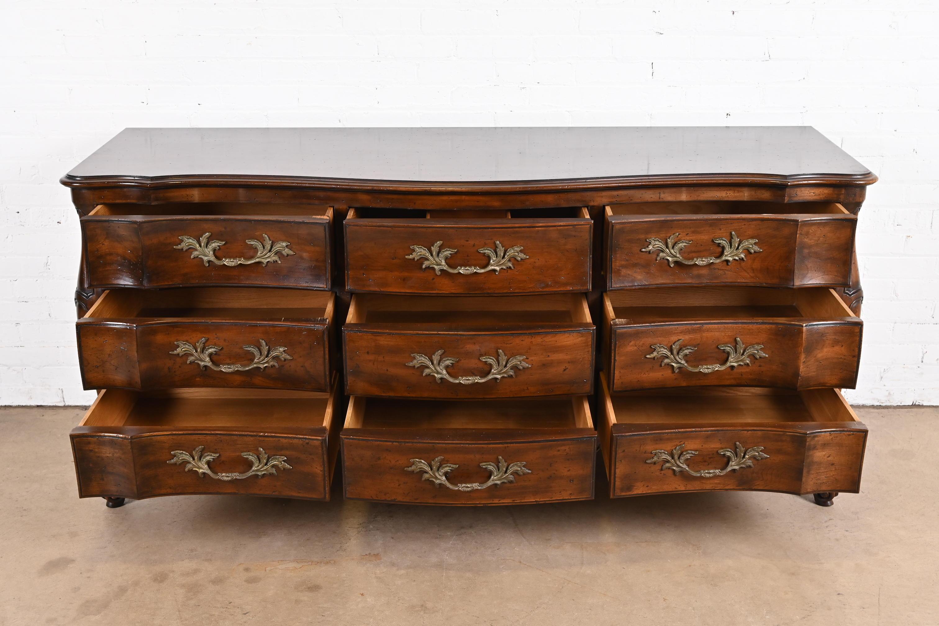 John Widdicomb French Provincial Louis XV Carved Walnut Triple Dresser, 1960s For Sale 1