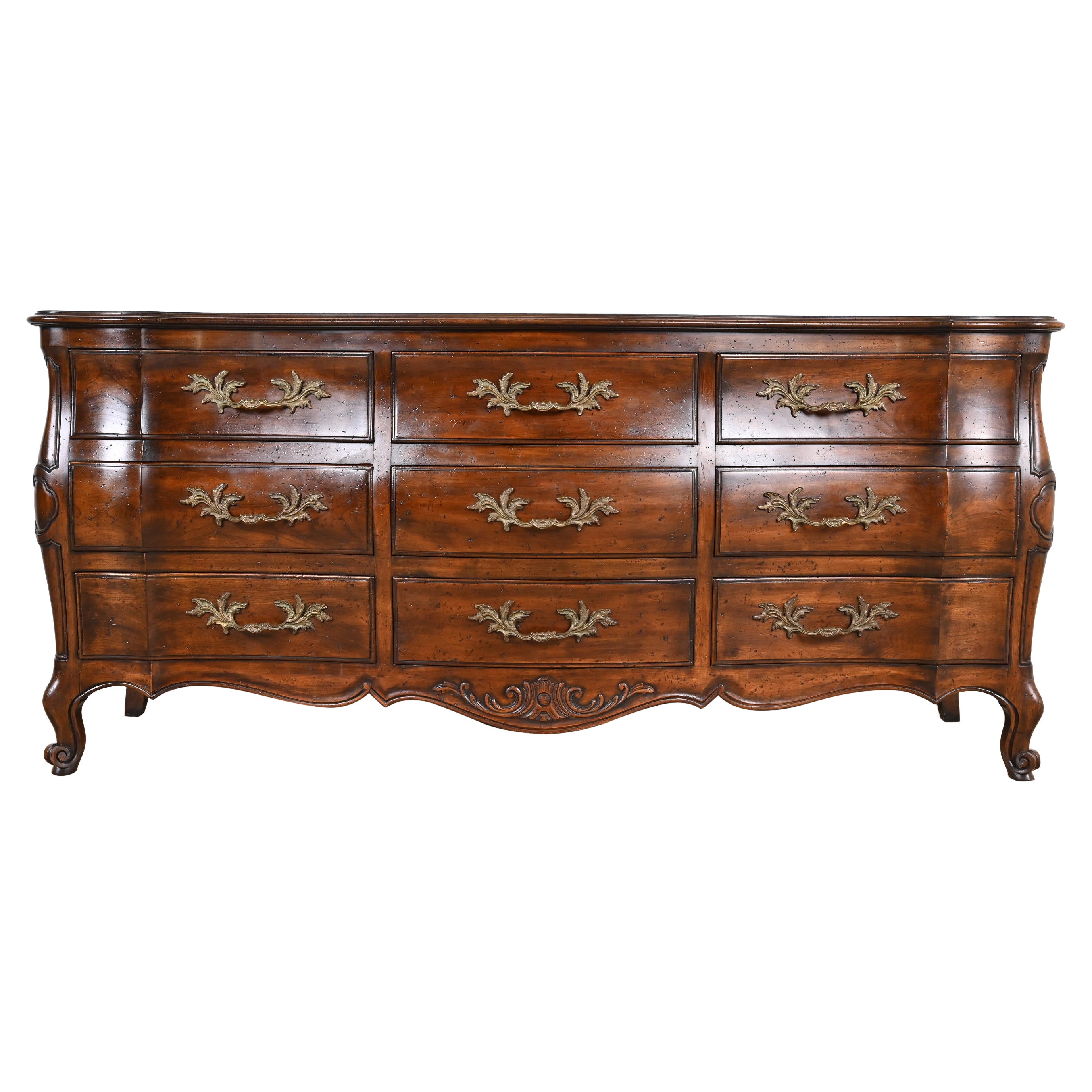 John Widdicomb French Provincial Louis XV Carved Walnut Triple Dresser, 1960s
