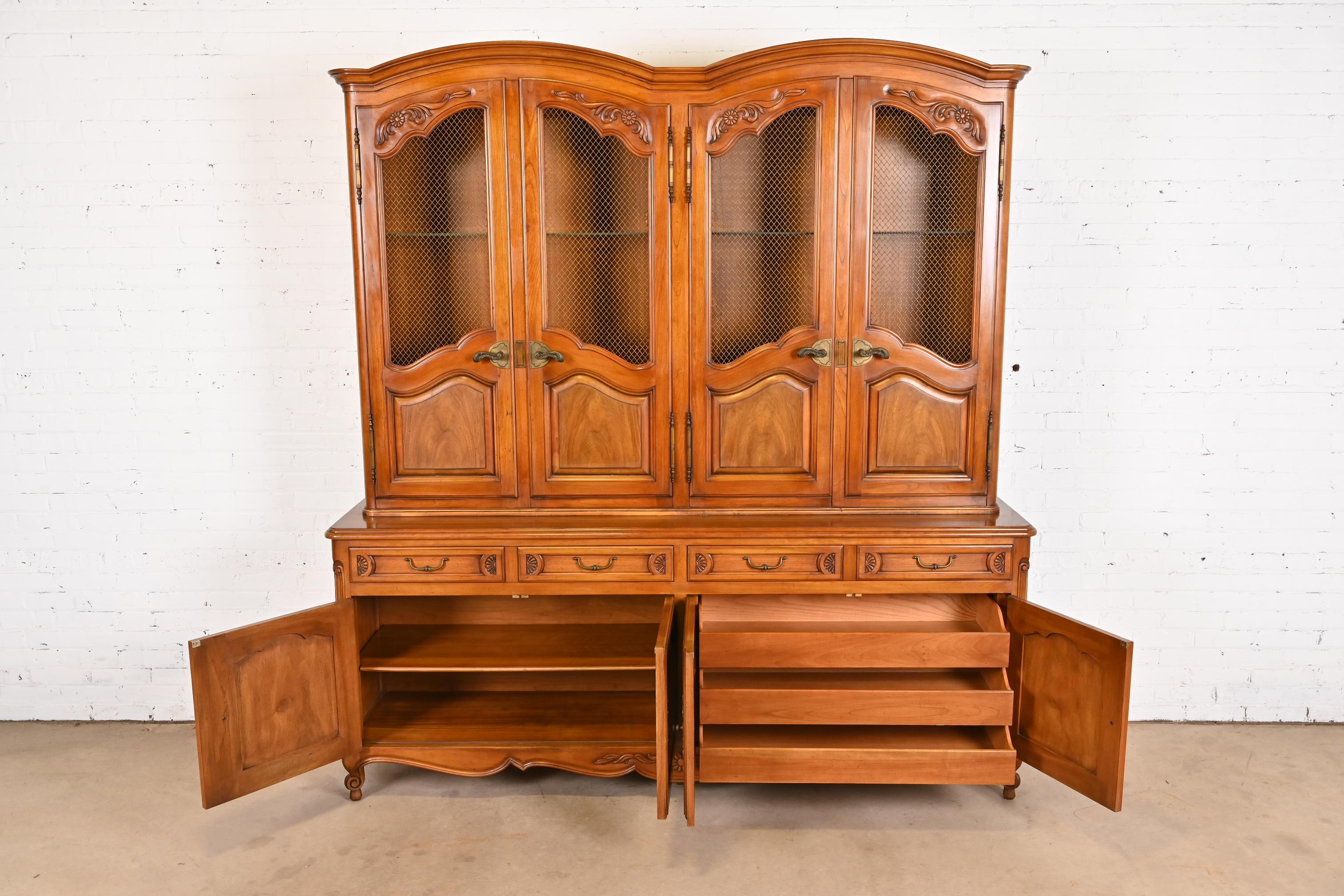 John Widdicomb French Provincial Louis XV Cherry Breakfront Bookcase Cabinet For Sale 5