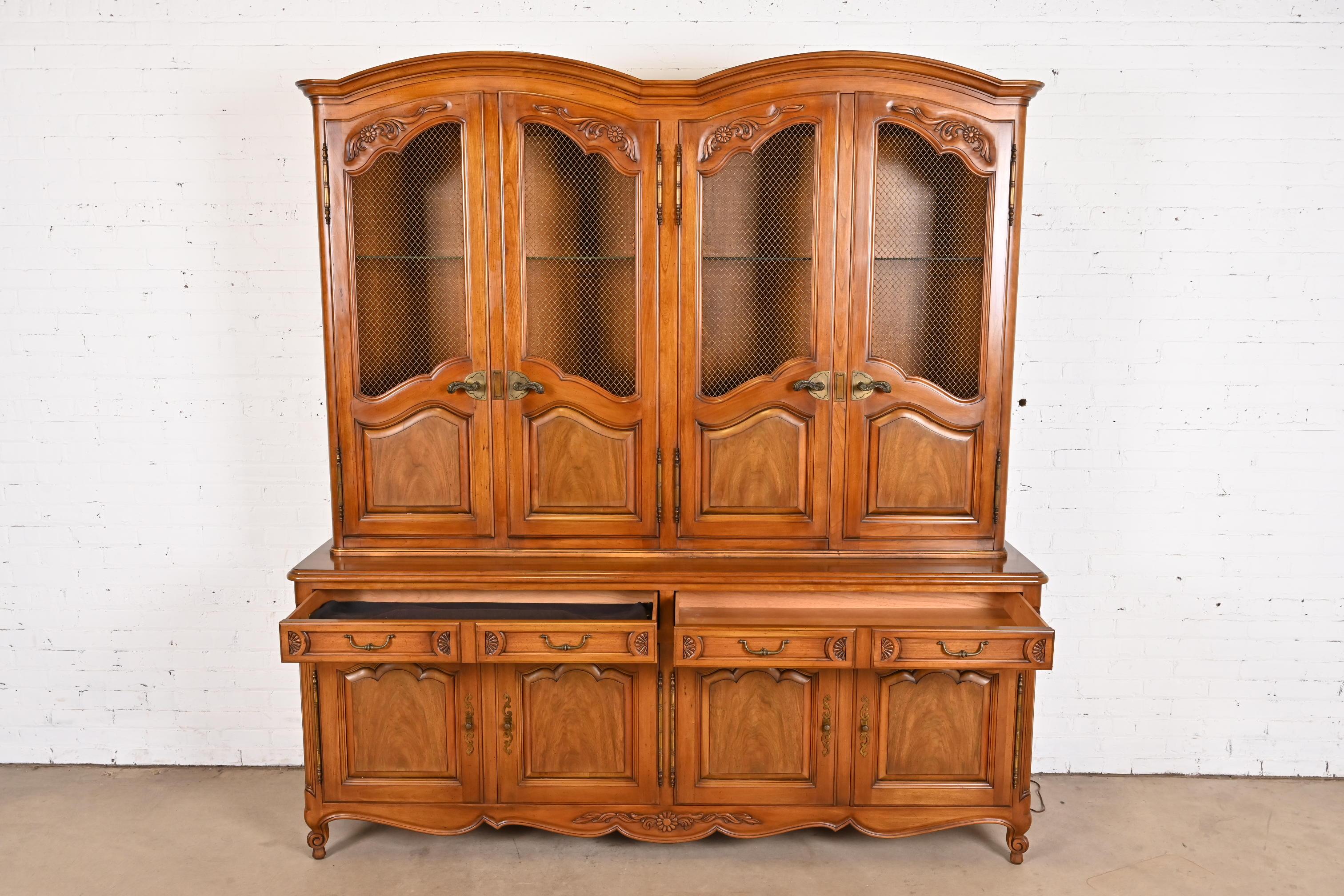 John Widdicomb French Provincial Louis XV Cherry Breakfront Bookcase Cabinet For Sale 6