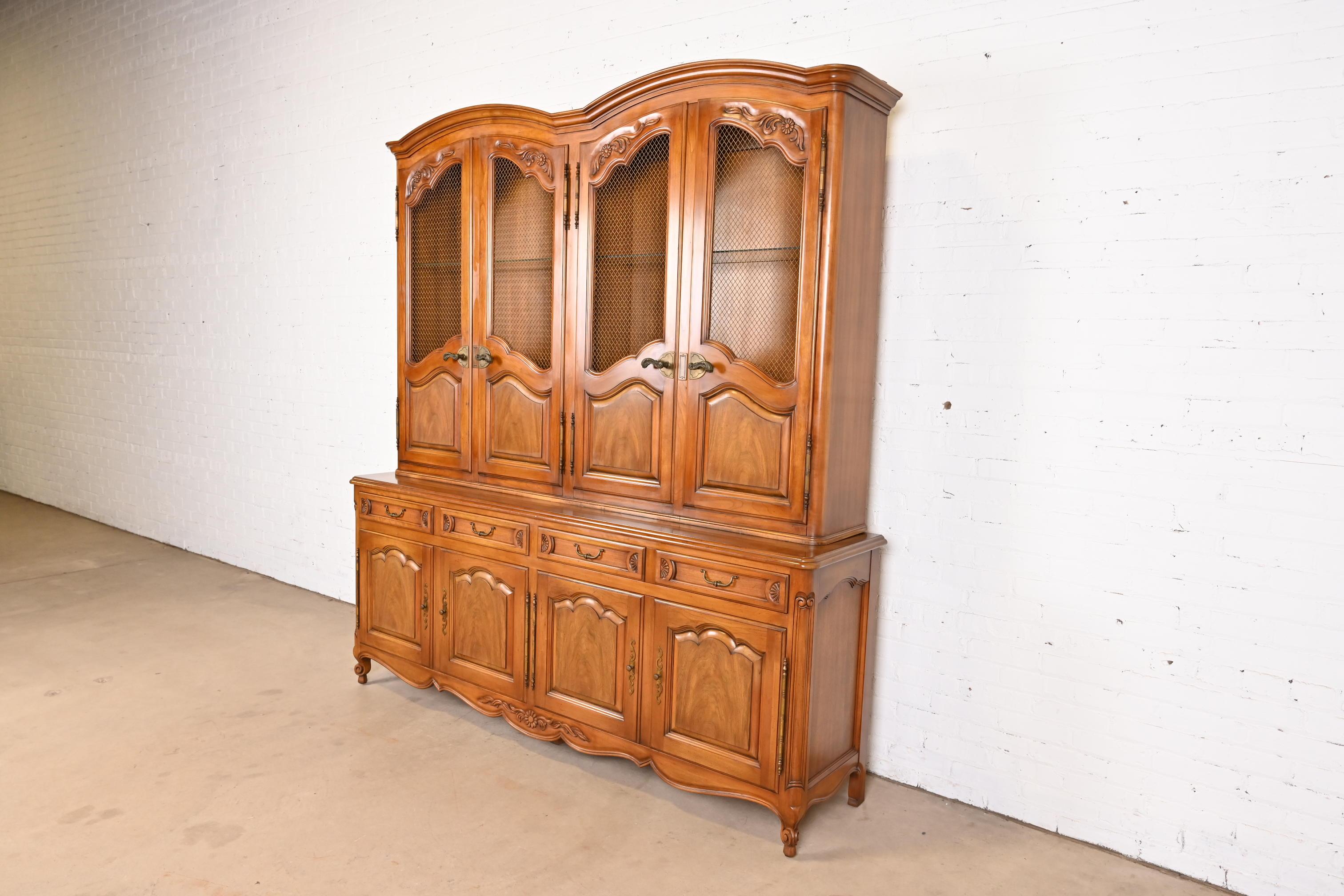 American John Widdicomb French Provincial Louis XV Cherry Breakfront Bookcase Cabinet For Sale