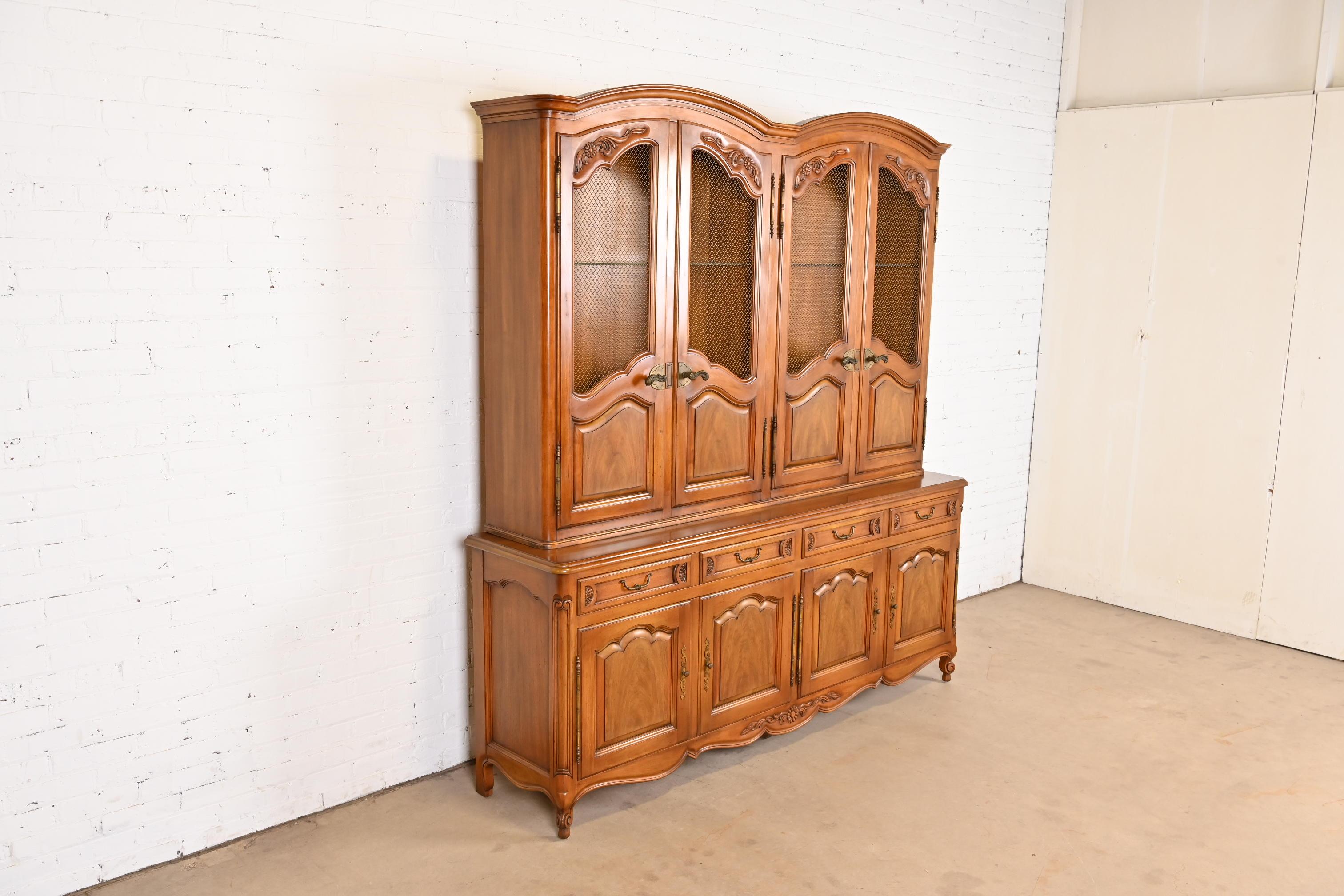 Mid-20th Century John Widdicomb French Provincial Louis XV Cherry Breakfront Bookcase Cabinet For Sale
