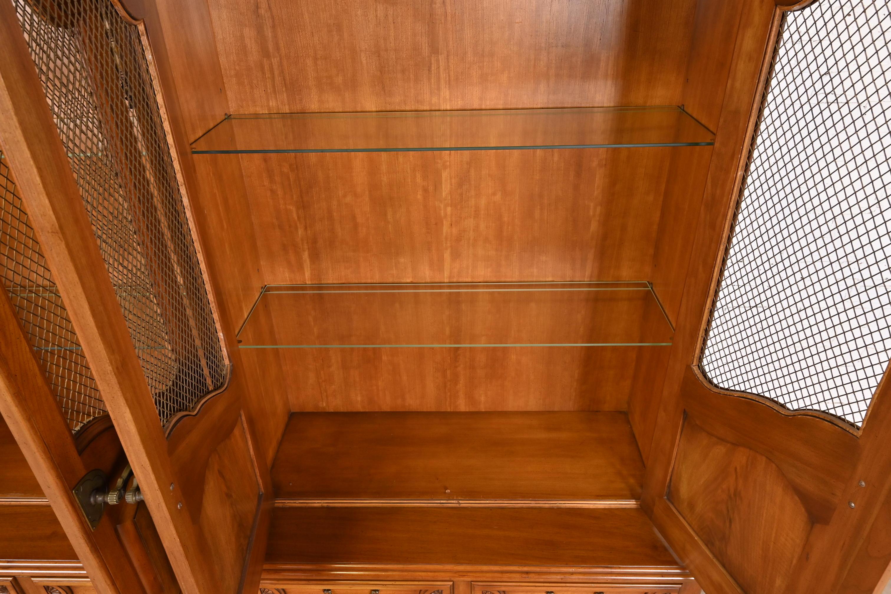John Widdicomb French Provincial Louis XV Cherry Breakfront Bookcase Cabinet 1