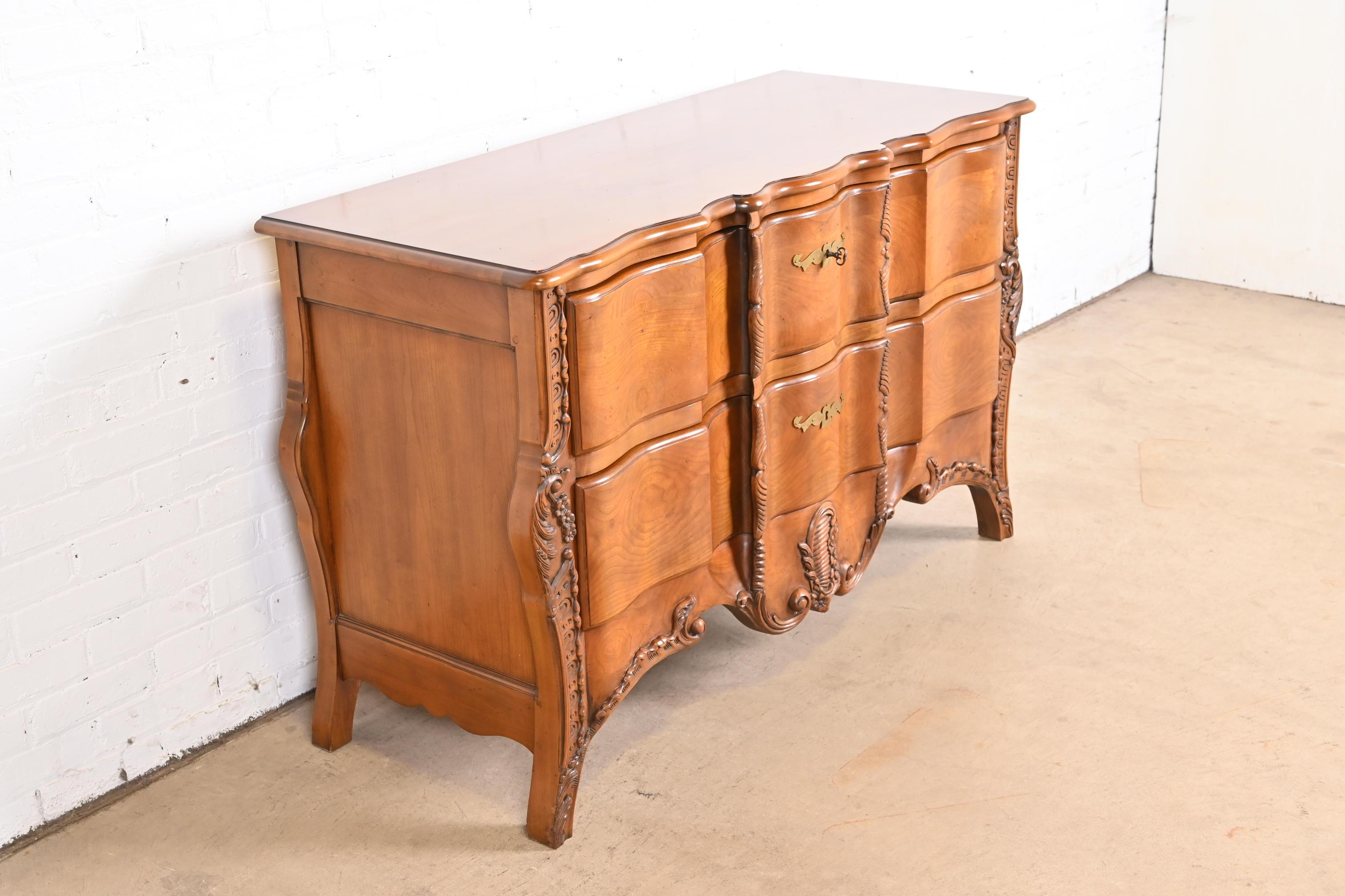 20th Century John Widdicomb French Provincial Louis XV Cherry Commode or Chest of Drawers For Sale