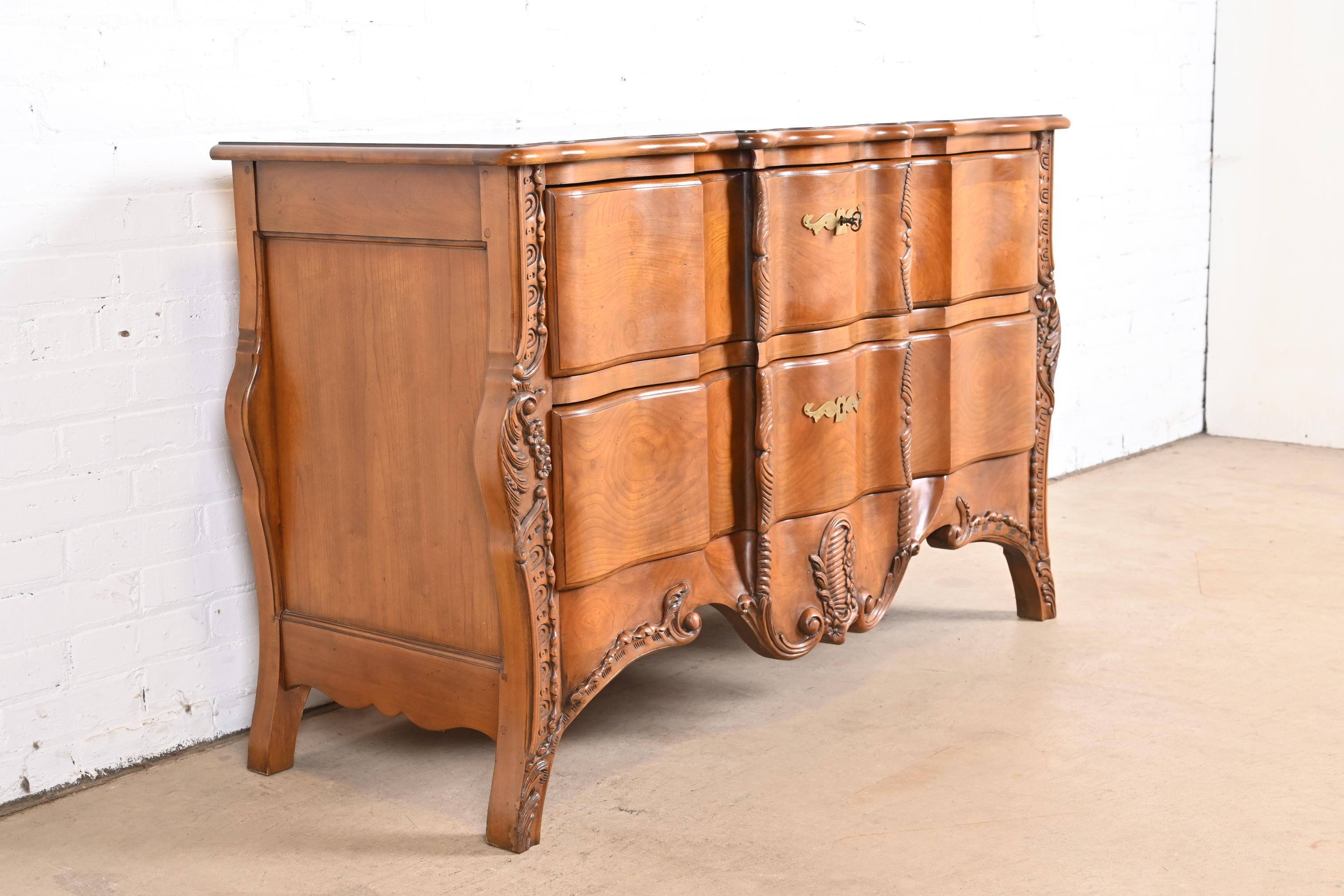 Brass John Widdicomb French Provincial Louis XV Cherry Commode or Chest of Drawers For Sale