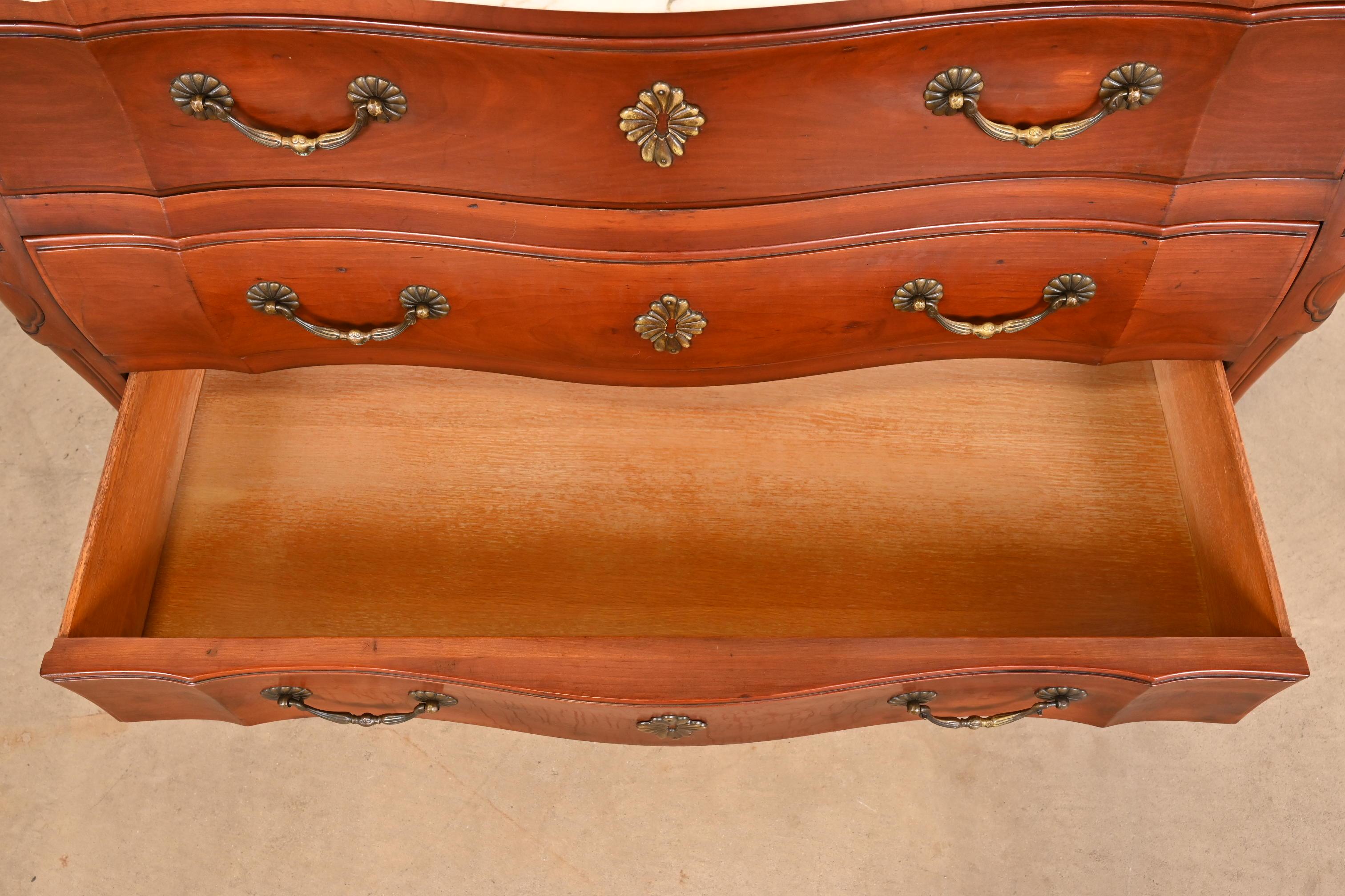 John Widdicomb French Provincial Louis XV Cherry Marble Top Chest of Drawers For Sale 5