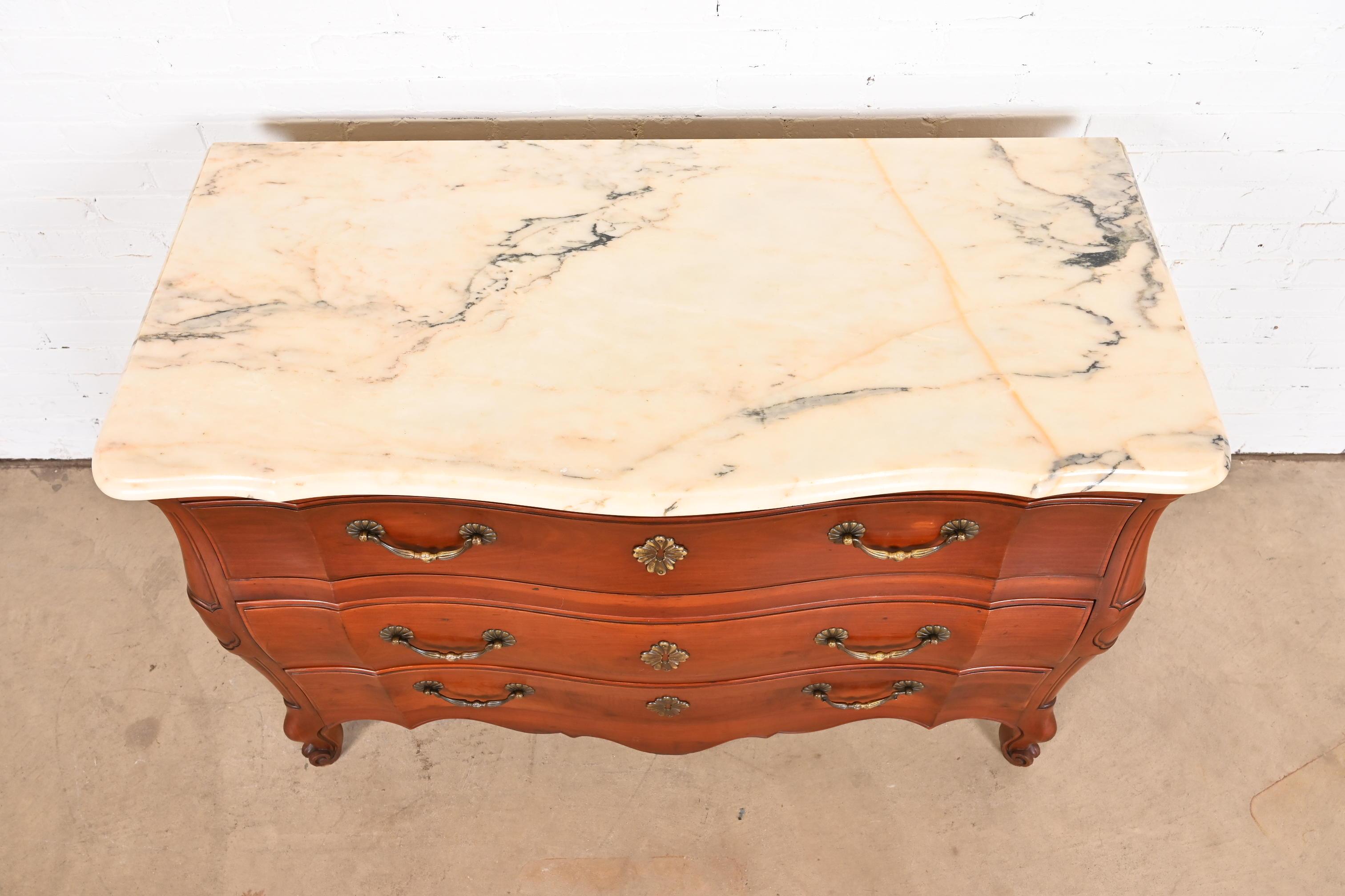 John Widdicomb French Provincial Louis XV Cherry Marble Top Chest of Drawers For Sale 7