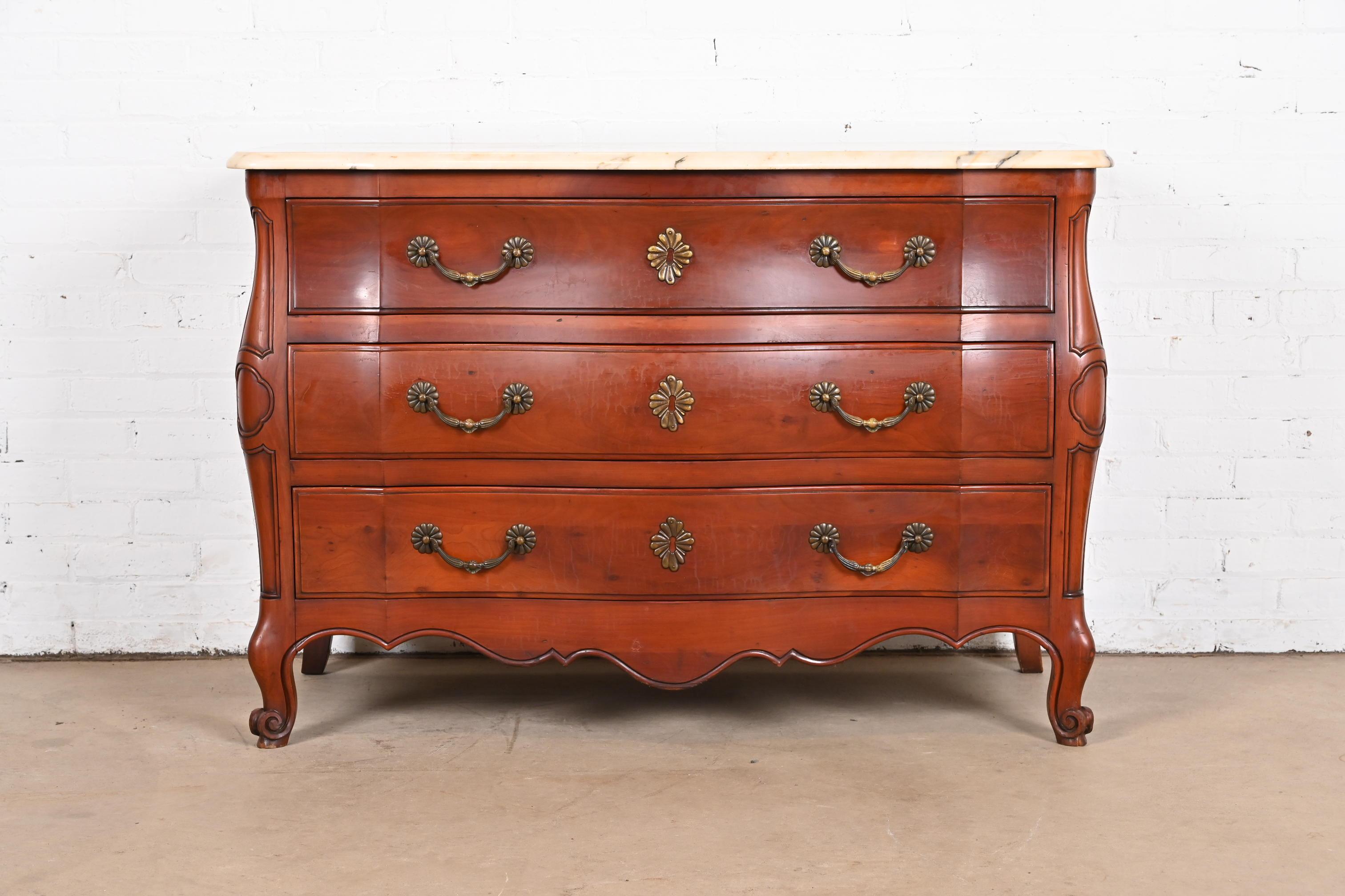 American John Widdicomb French Provincial Louis XV Cherry Marble Top Chest of Drawers For Sale
