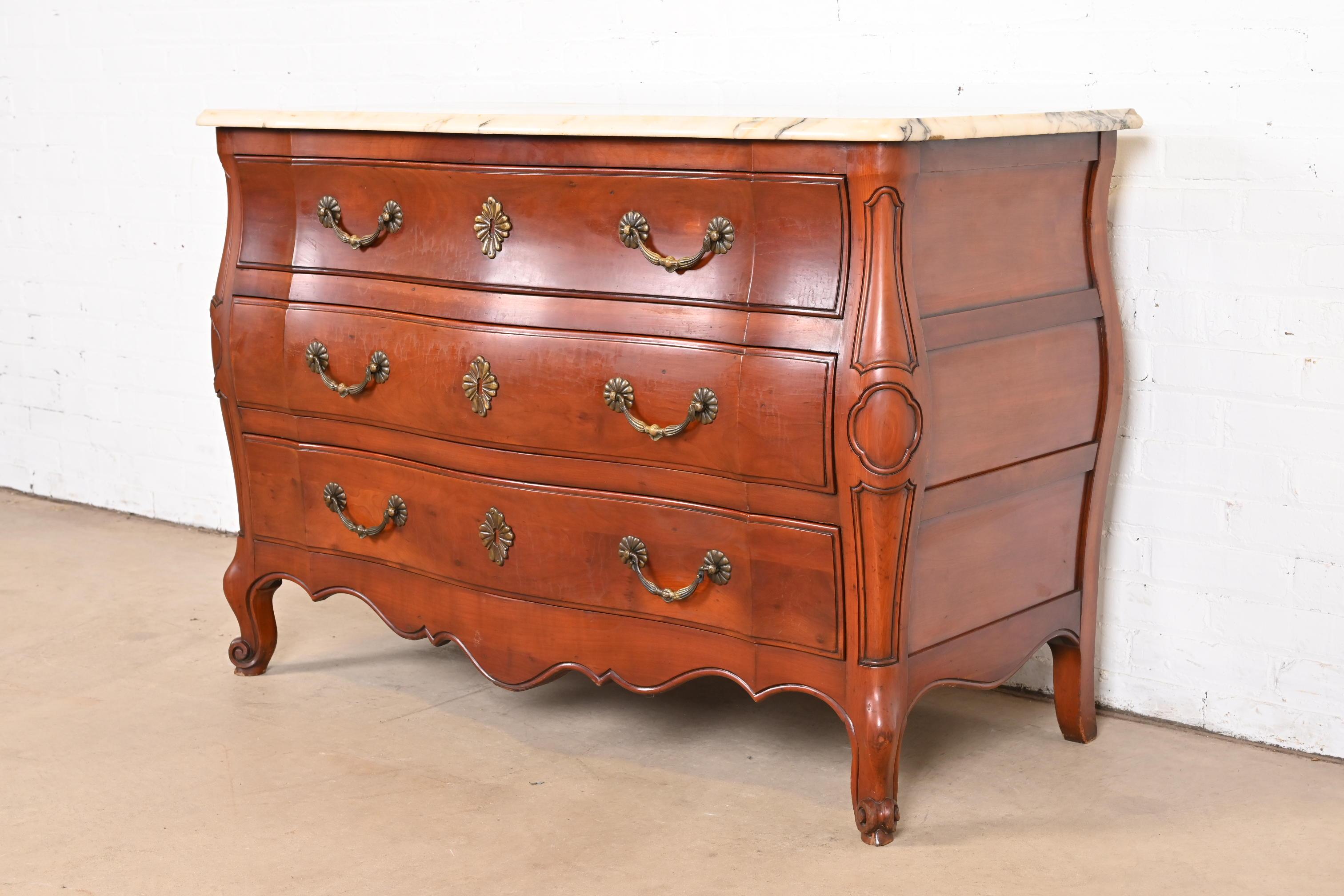 John Widdicomb French Provincial Louis XV Cherry Marble Top Chest of Drawers In Good Condition For Sale In South Bend, IN