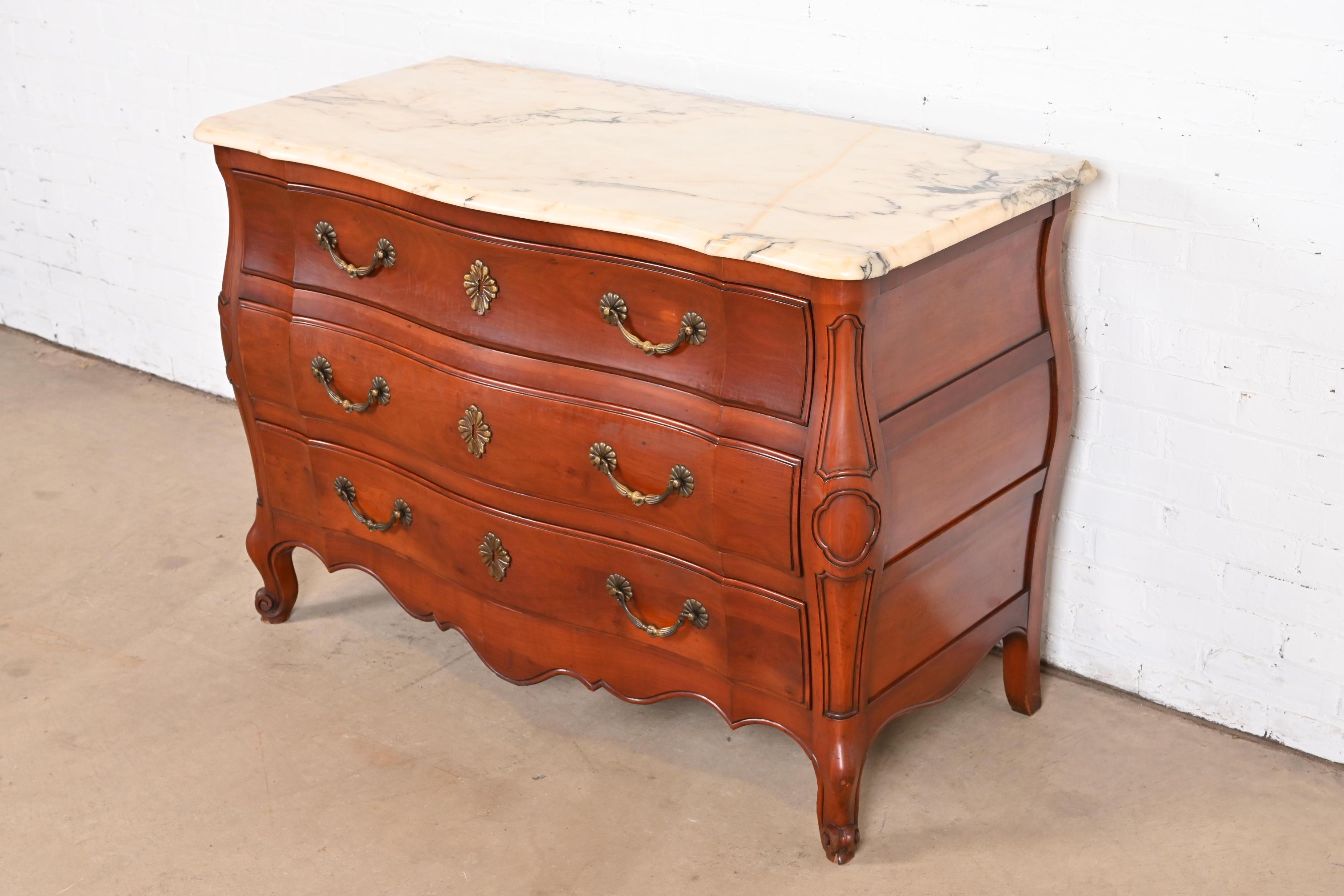 Mid-20th Century John Widdicomb French Provincial Louis XV Cherry Marble Top Chest of Drawers For Sale