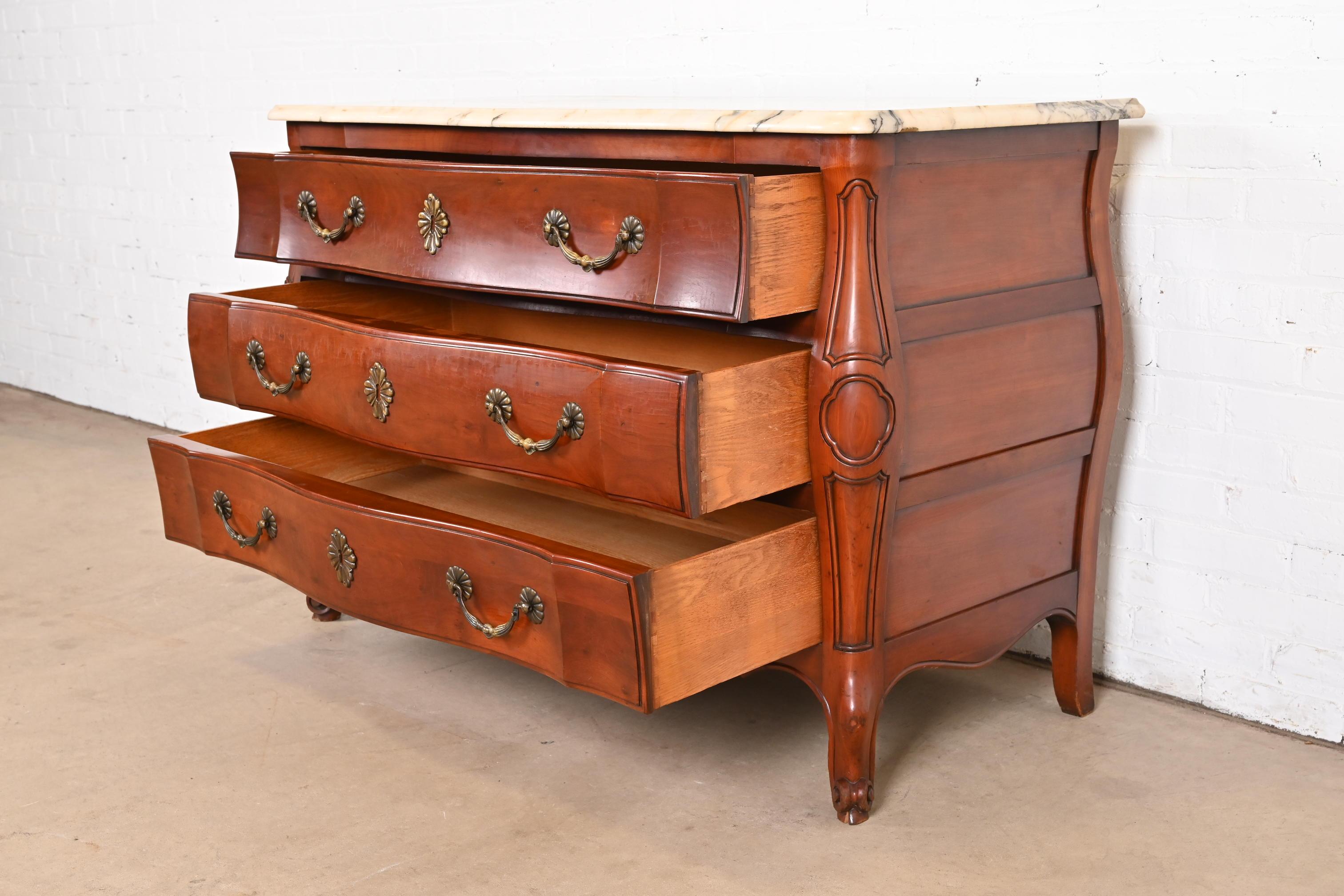 John Widdicomb French Provincial Louis XV Cherry Marble Top Chest of Drawers For Sale 3