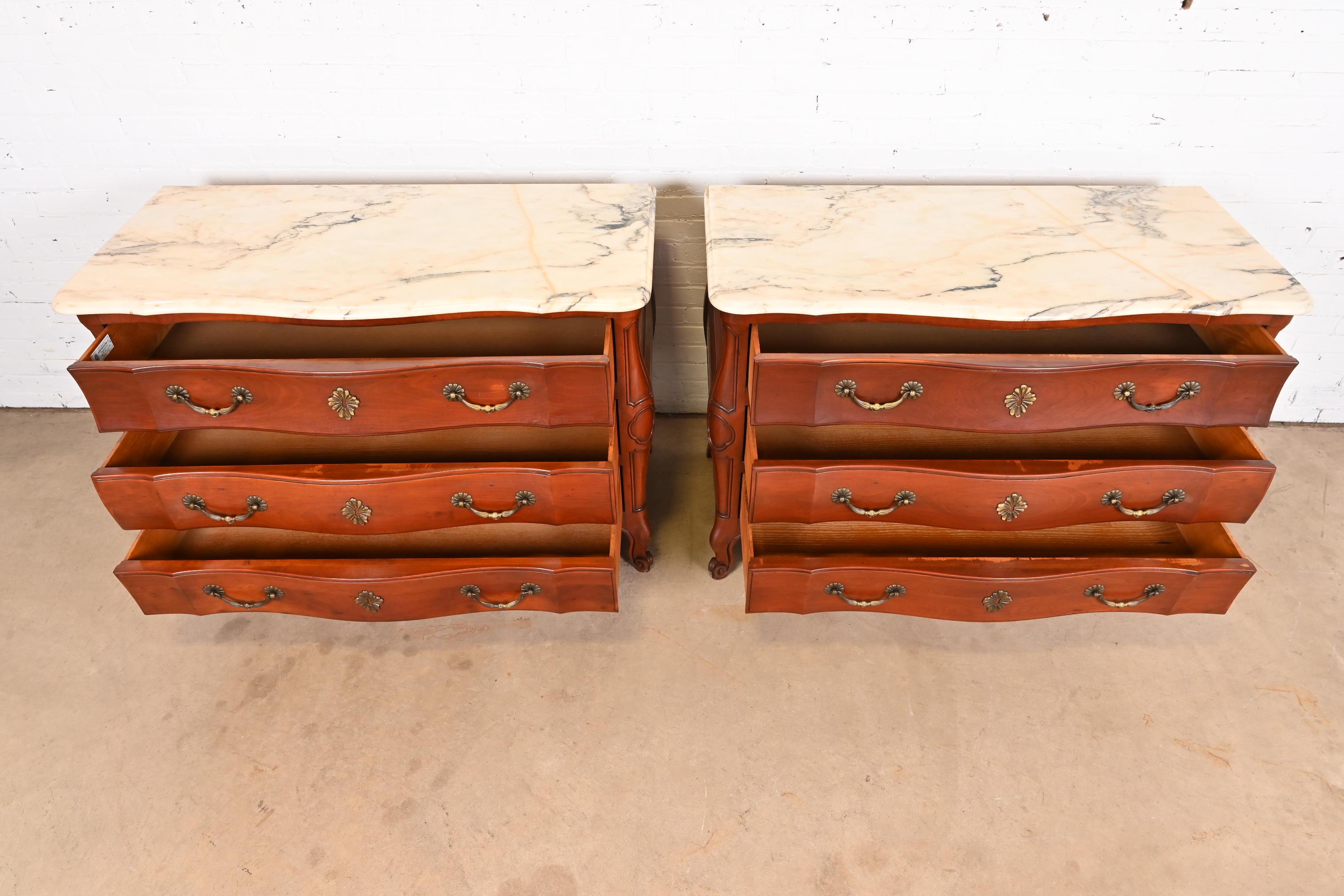 John Widdicomb French Provincial Louis XV Cherry Marble Top Chests of Drawers For Sale 4