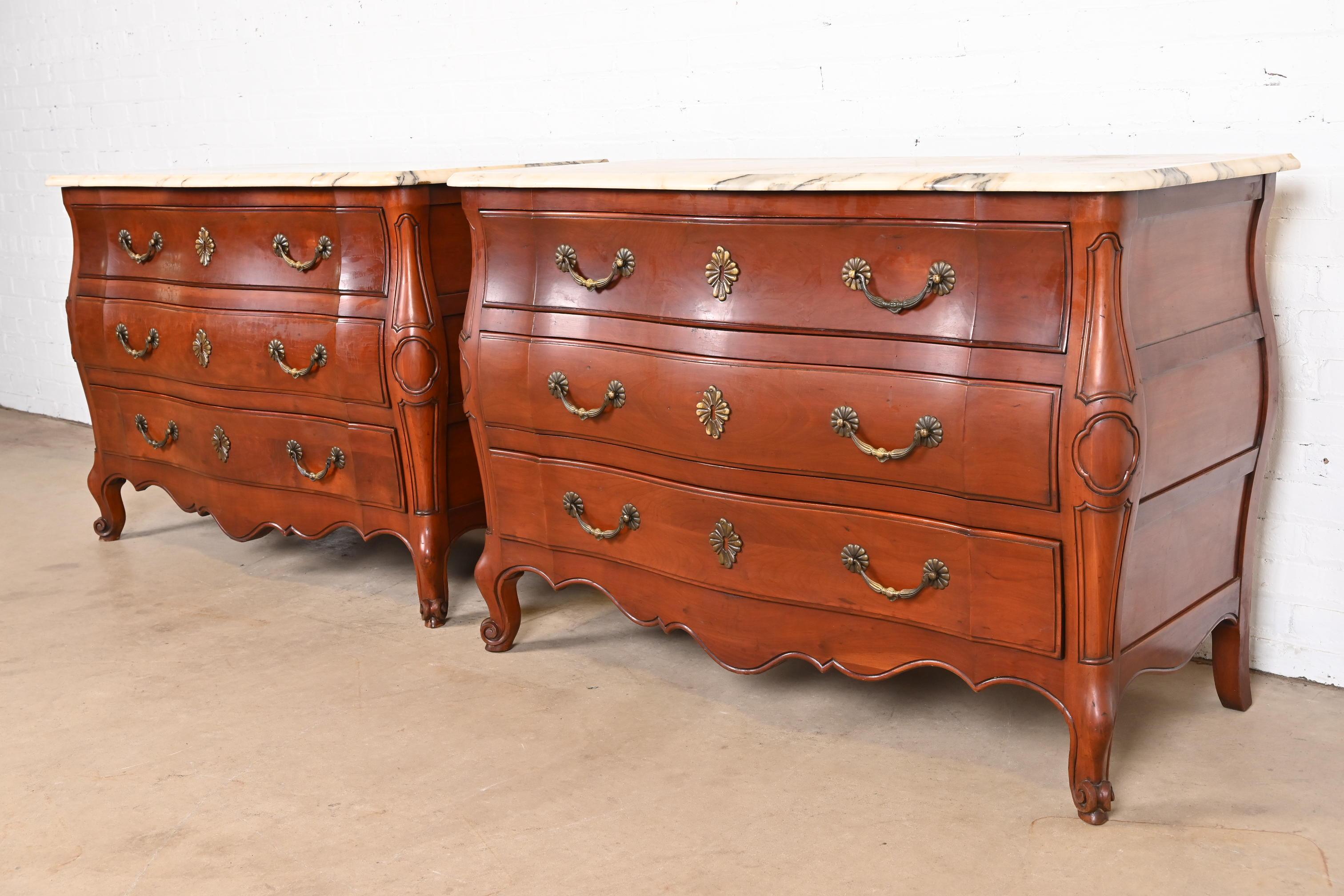 Mid-20th Century John Widdicomb French Provincial Louis XV Cherry Marble Top Chests of Drawers For Sale