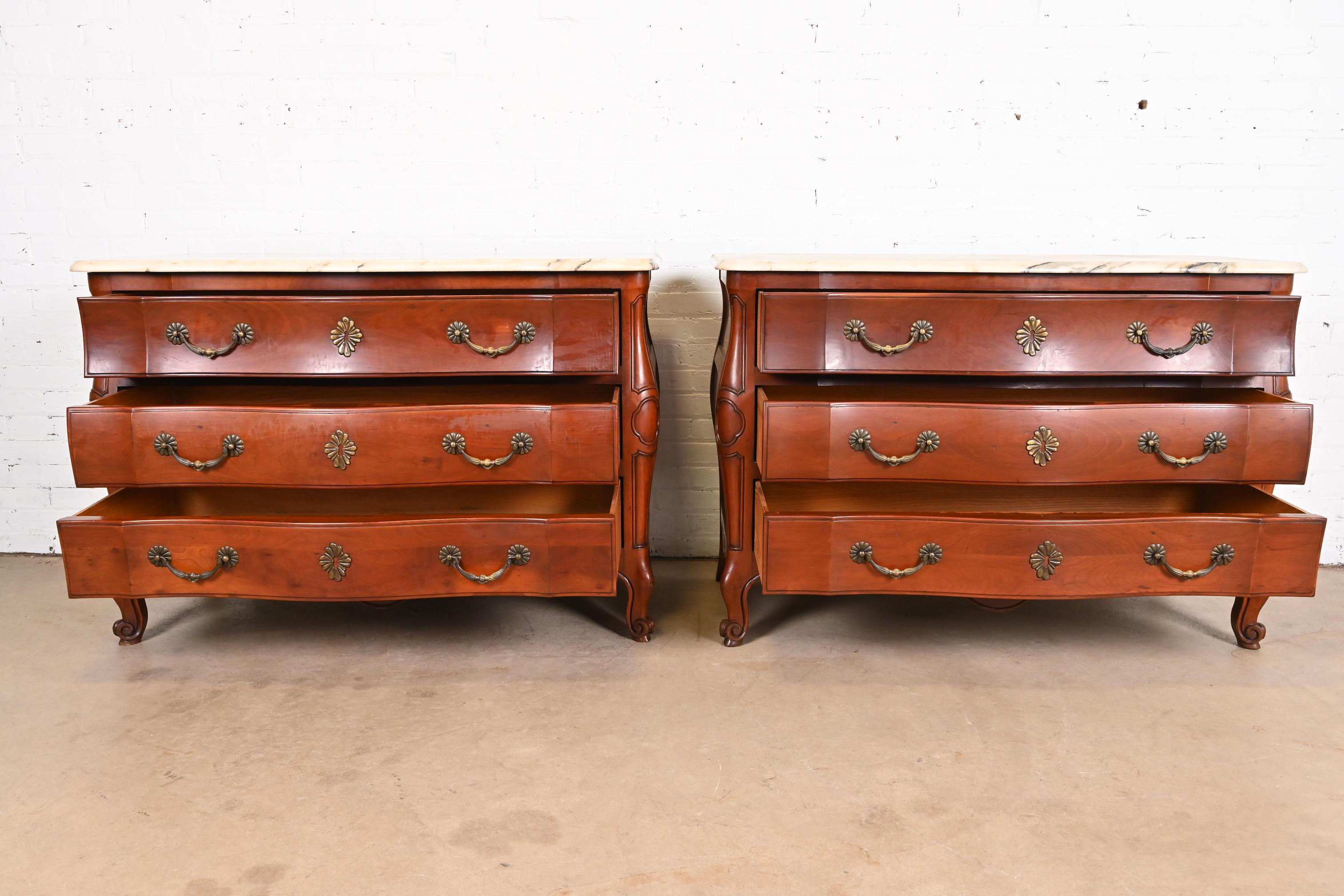 John Widdicomb French Provincial Louis XV Cherry Marble Top Chests of Drawers For Sale 1