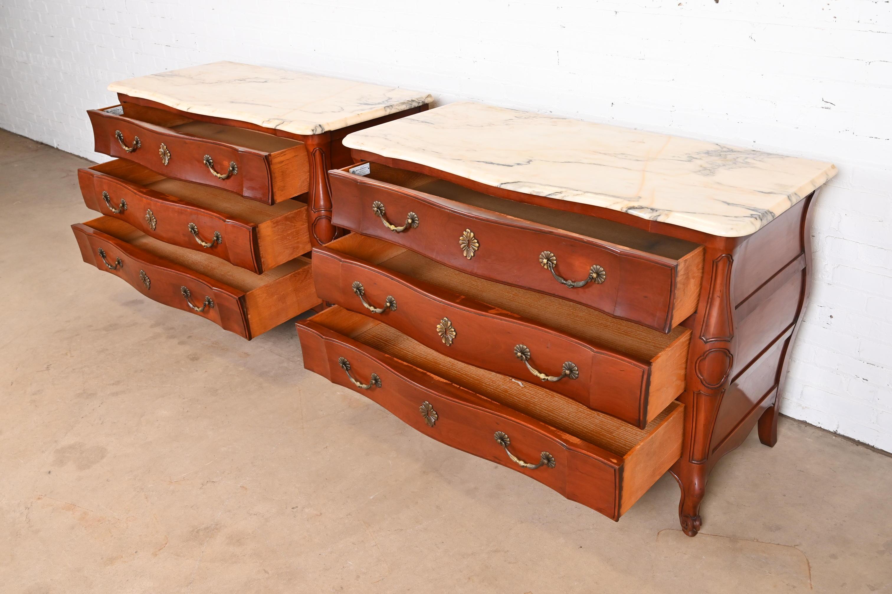 John Widdicomb French Provincial Louis XV Cherry Marble Top Chests of Drawers For Sale 2