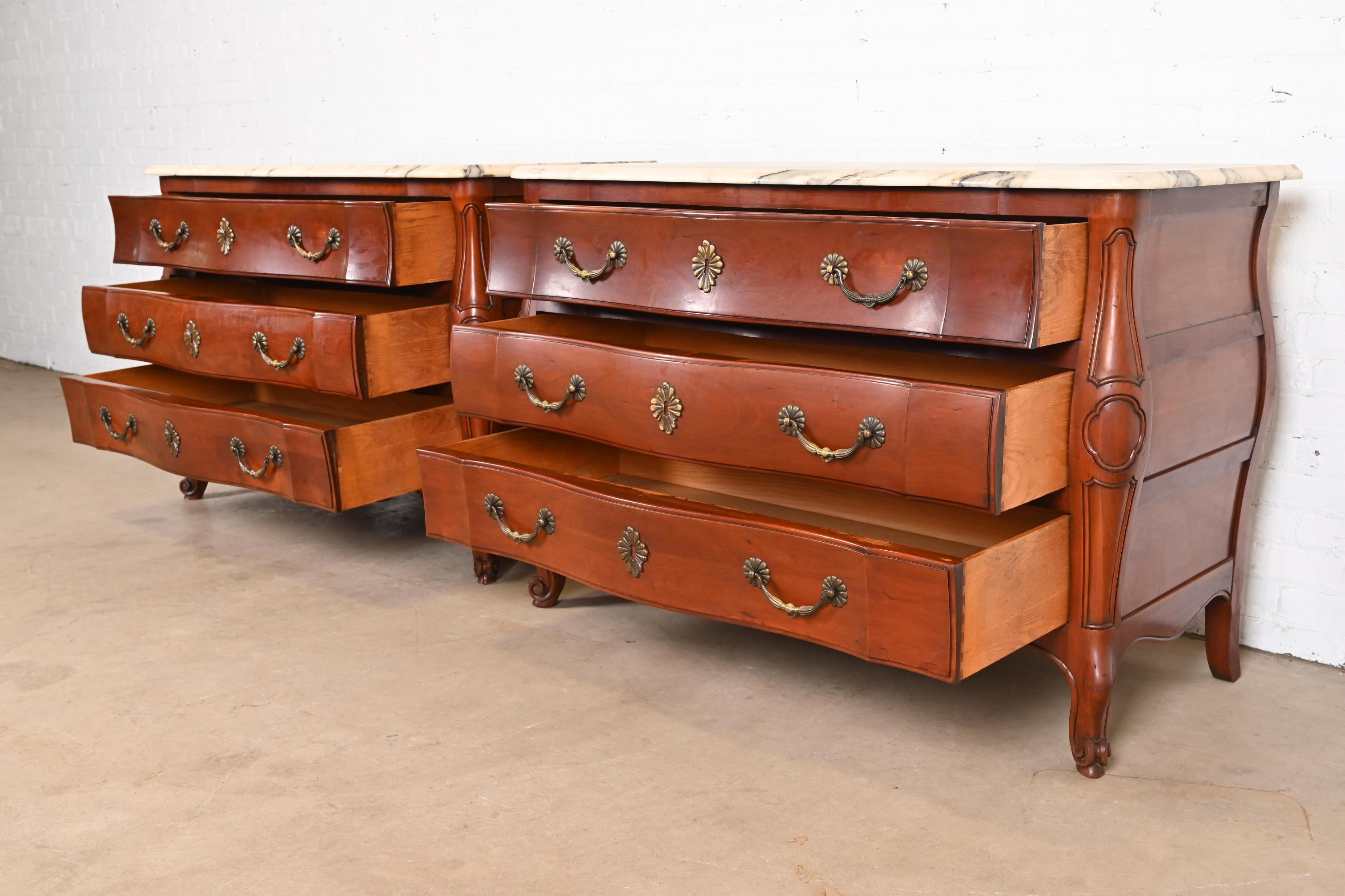 John Widdicomb French Provincial Louis XV Cherry Marble Top Chests of Drawers For Sale 3