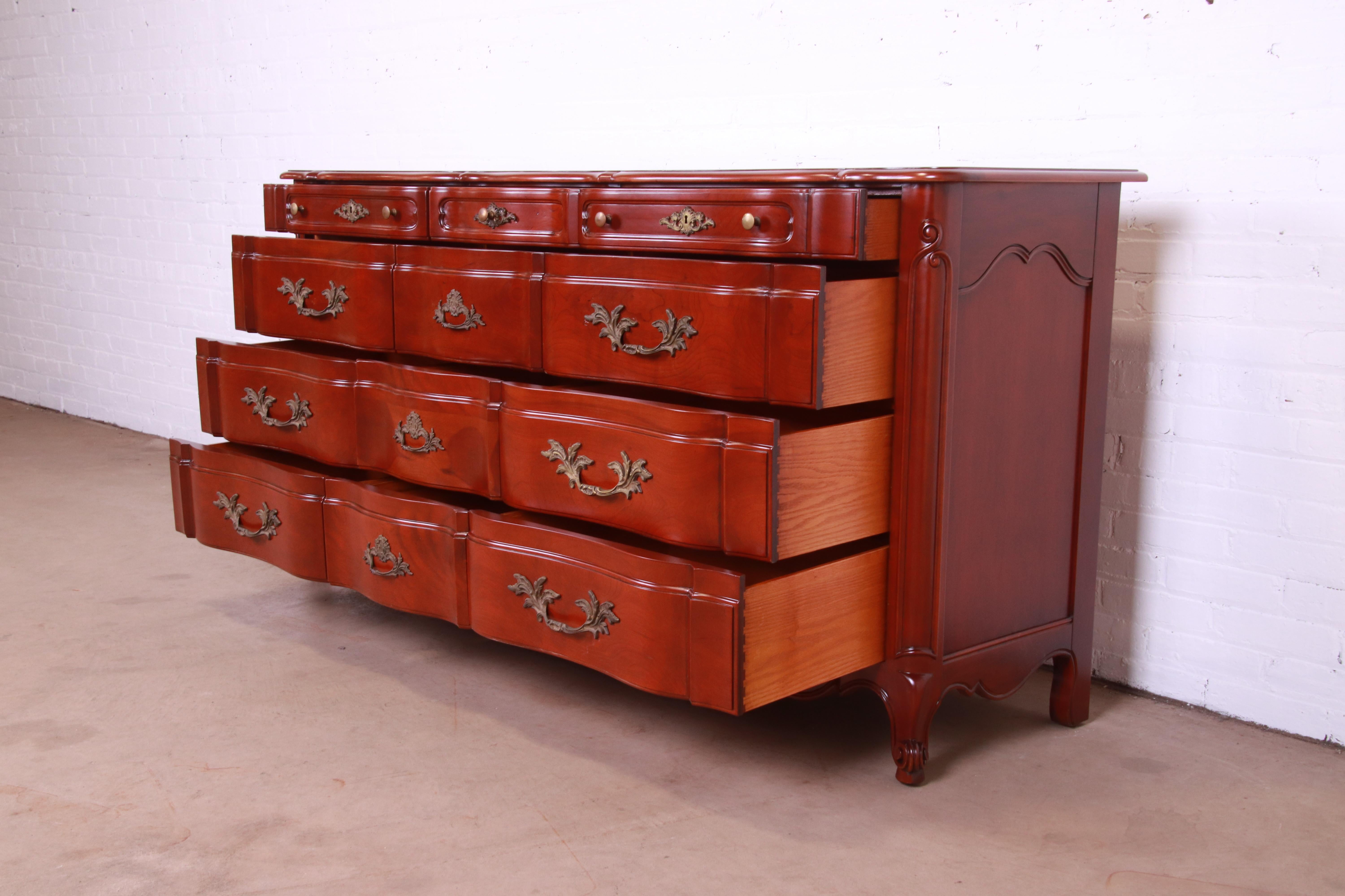 20th Century John Widdicomb French Provincial Louis XV Cherry Wood Dresser, Newly Refinished For Sale