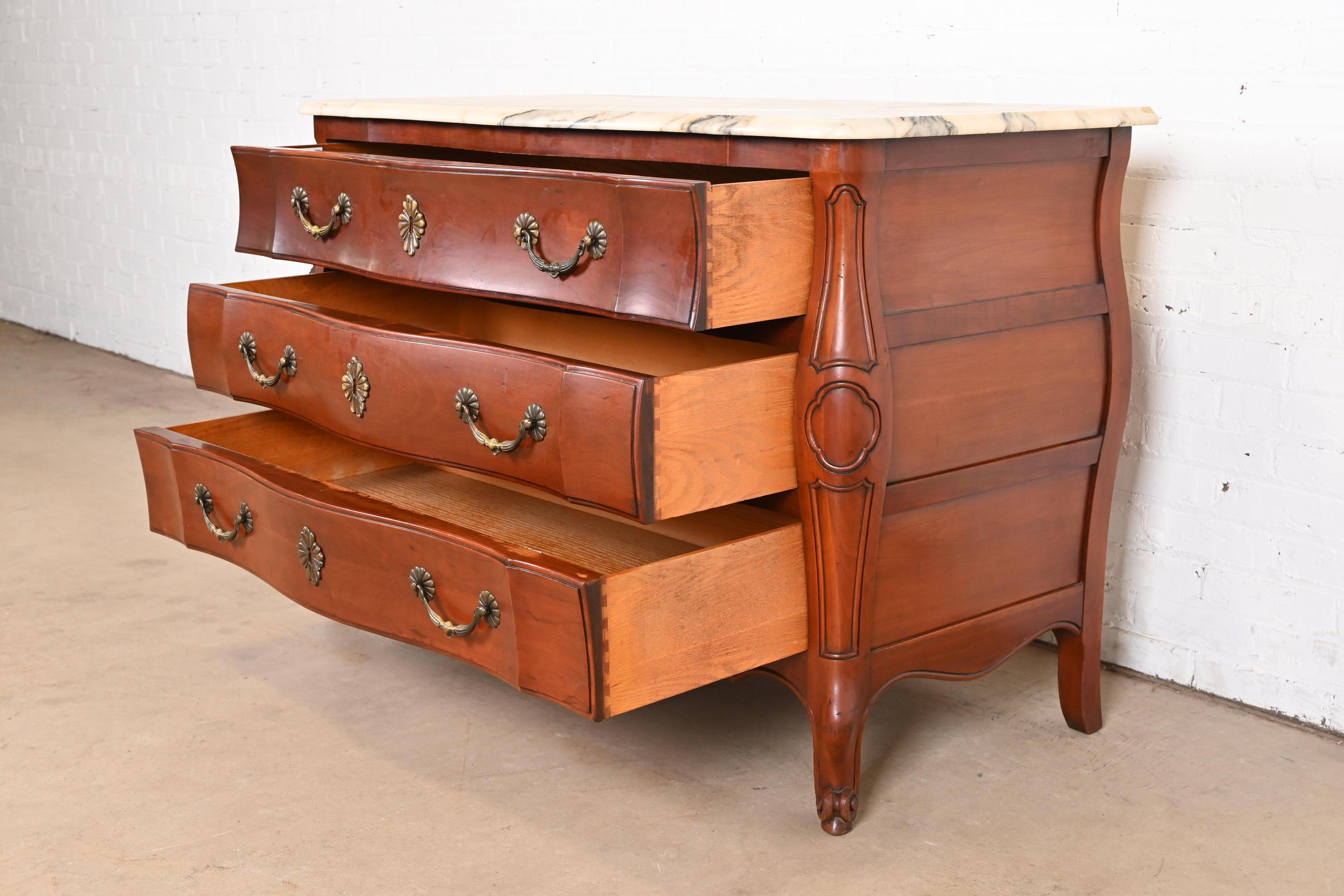 John Widdicomb French Provincial Louis XV Cherry Wood Marble Top Dresser Chest For Sale 4