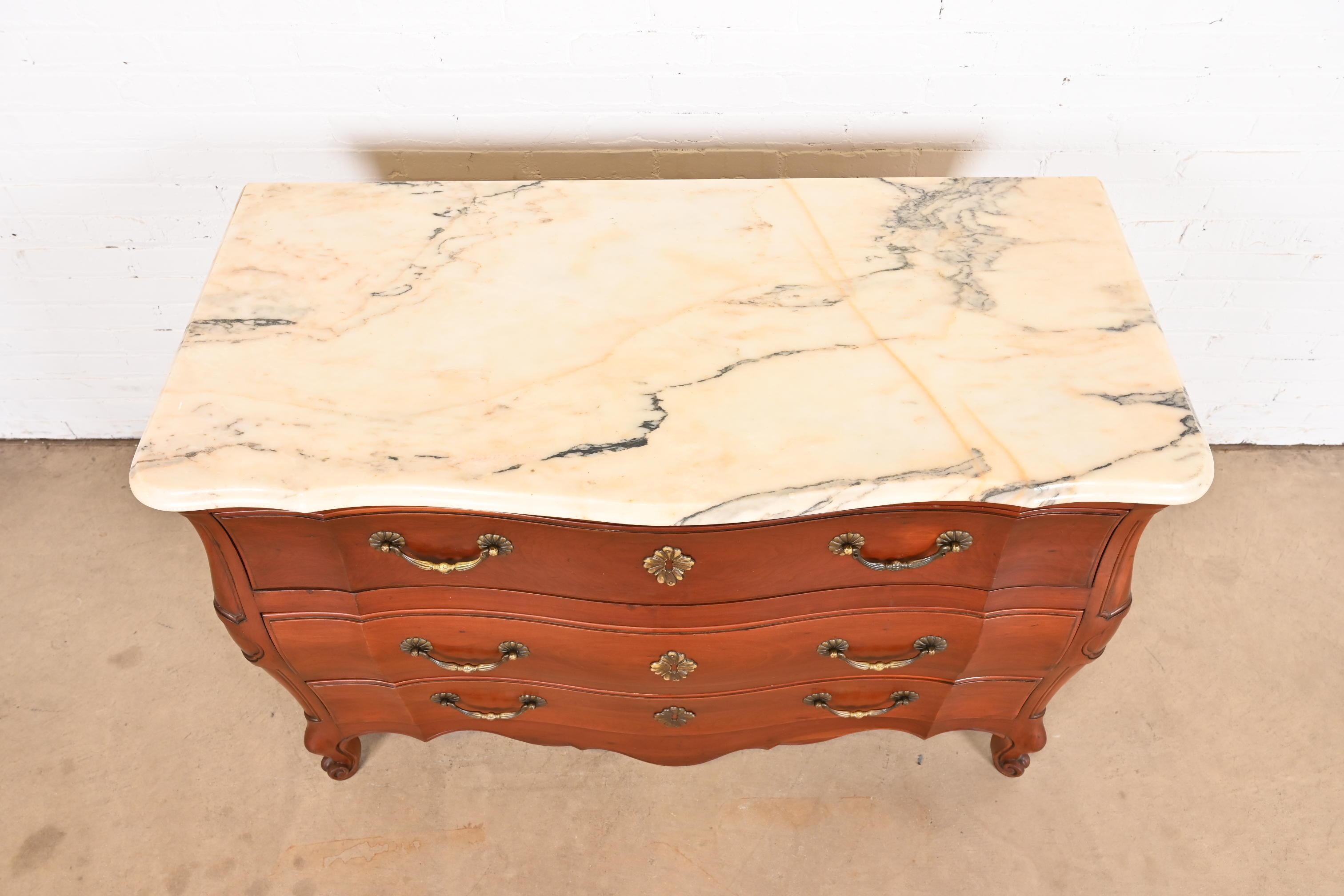 John Widdicomb French Provincial Louis XV Cherry Wood Marble Top Dresser Chest For Sale 6