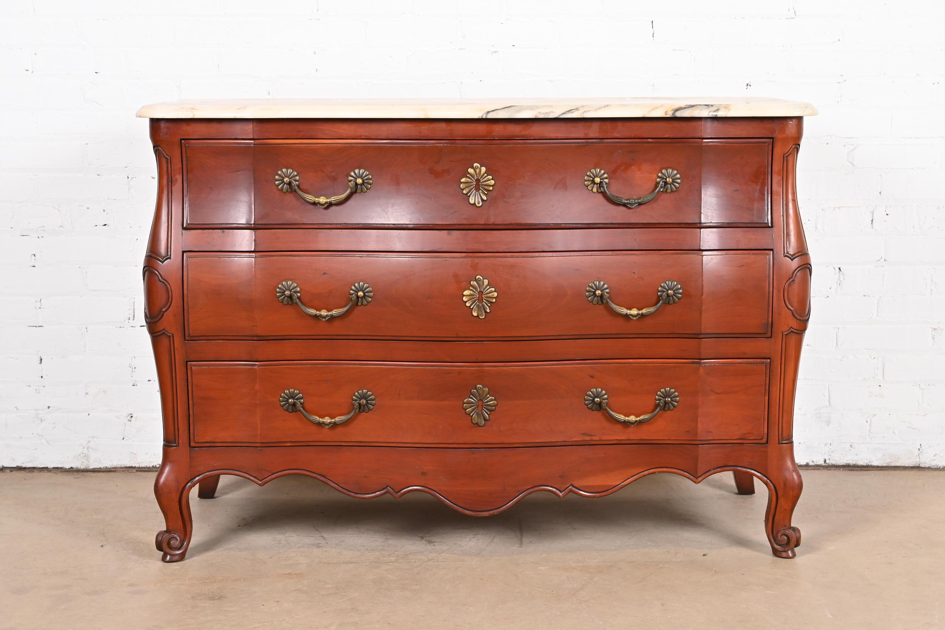 American John Widdicomb French Provincial Louis XV Cherry Wood Marble Top Dresser Chest For Sale