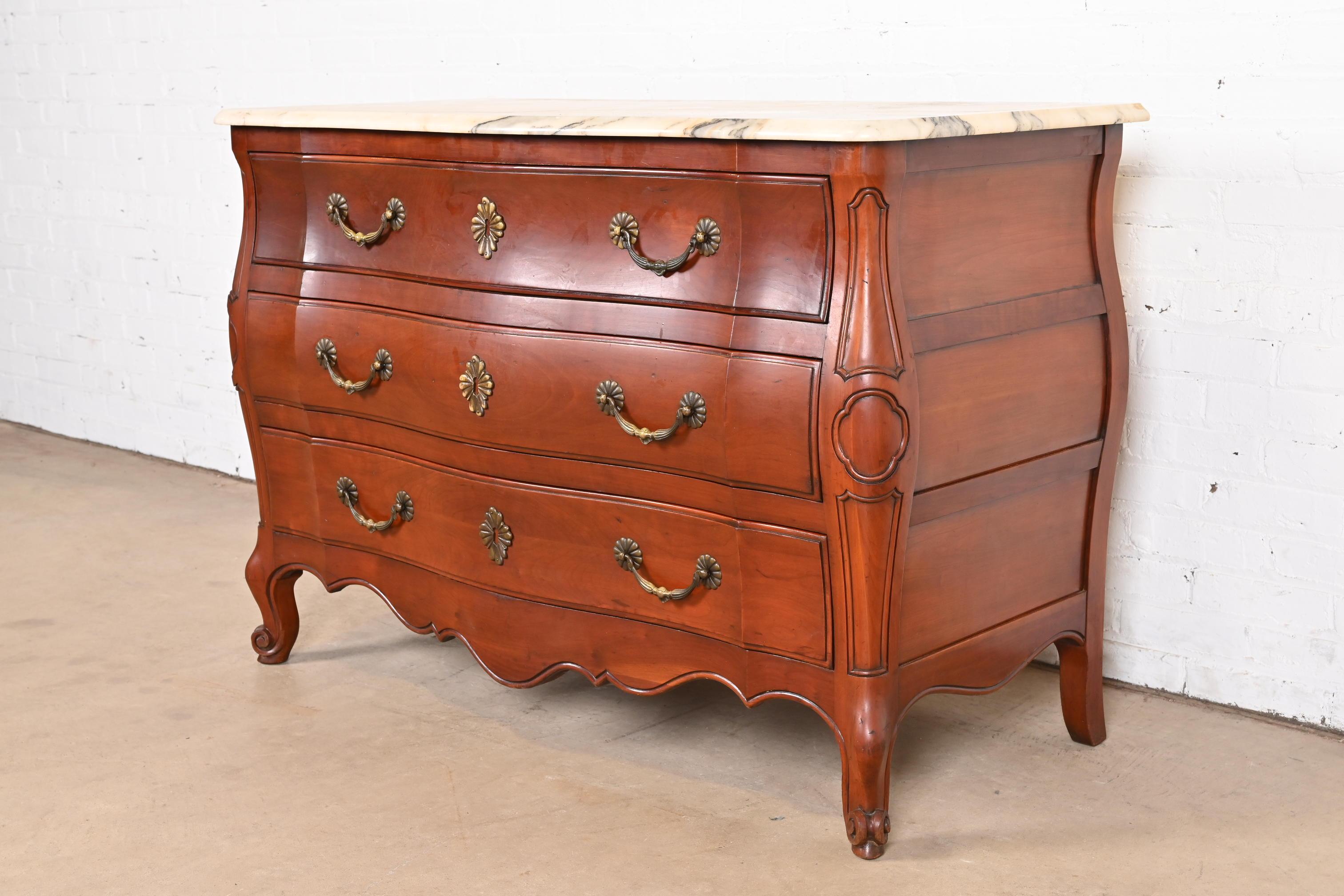 Mid-20th Century John Widdicomb French Provincial Louis XV Cherry Wood Marble Top Dresser Chest For Sale