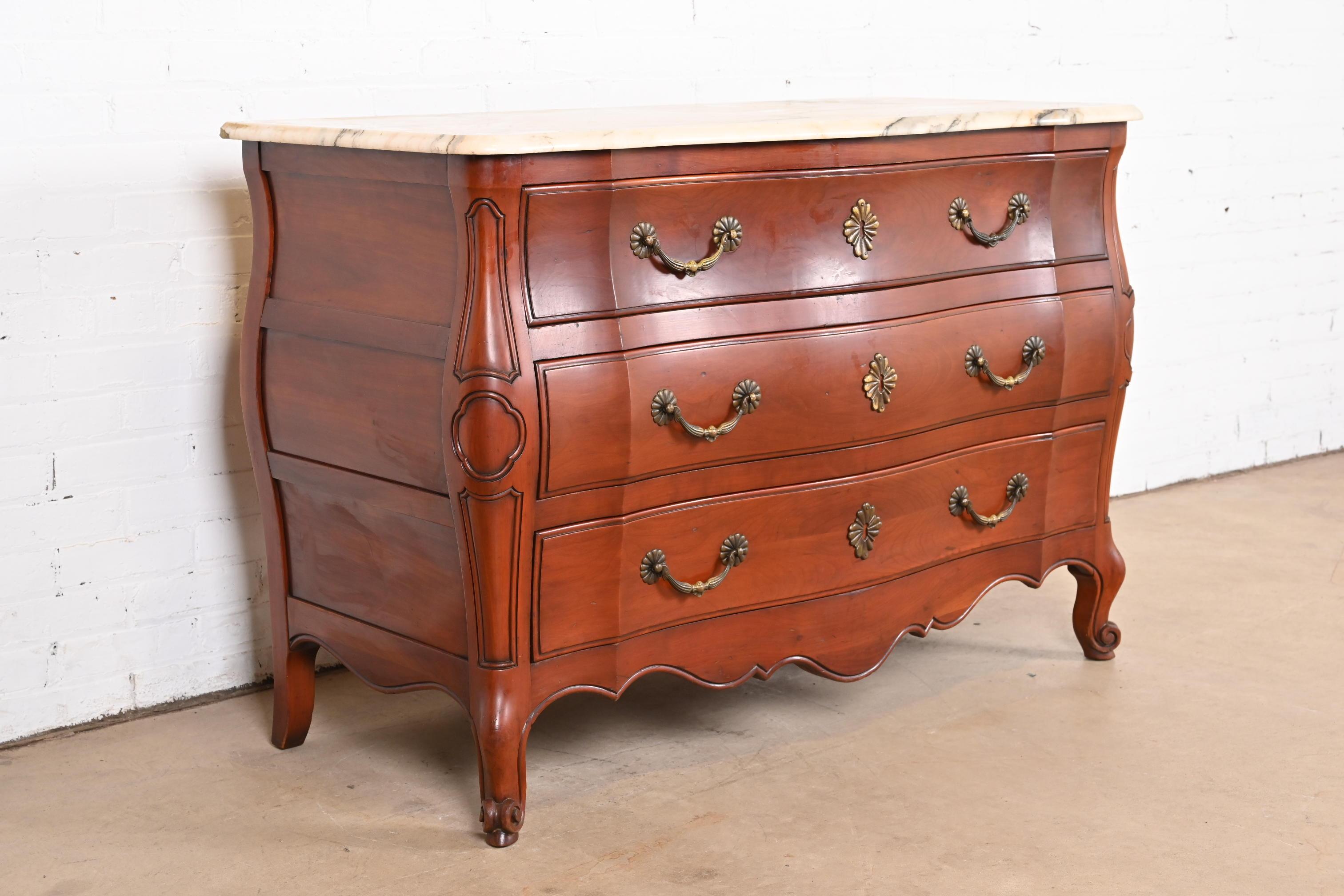 John Widdicomb French Provincial Louis XV Cherry Wood Marble Top Dresser Chest For Sale 1