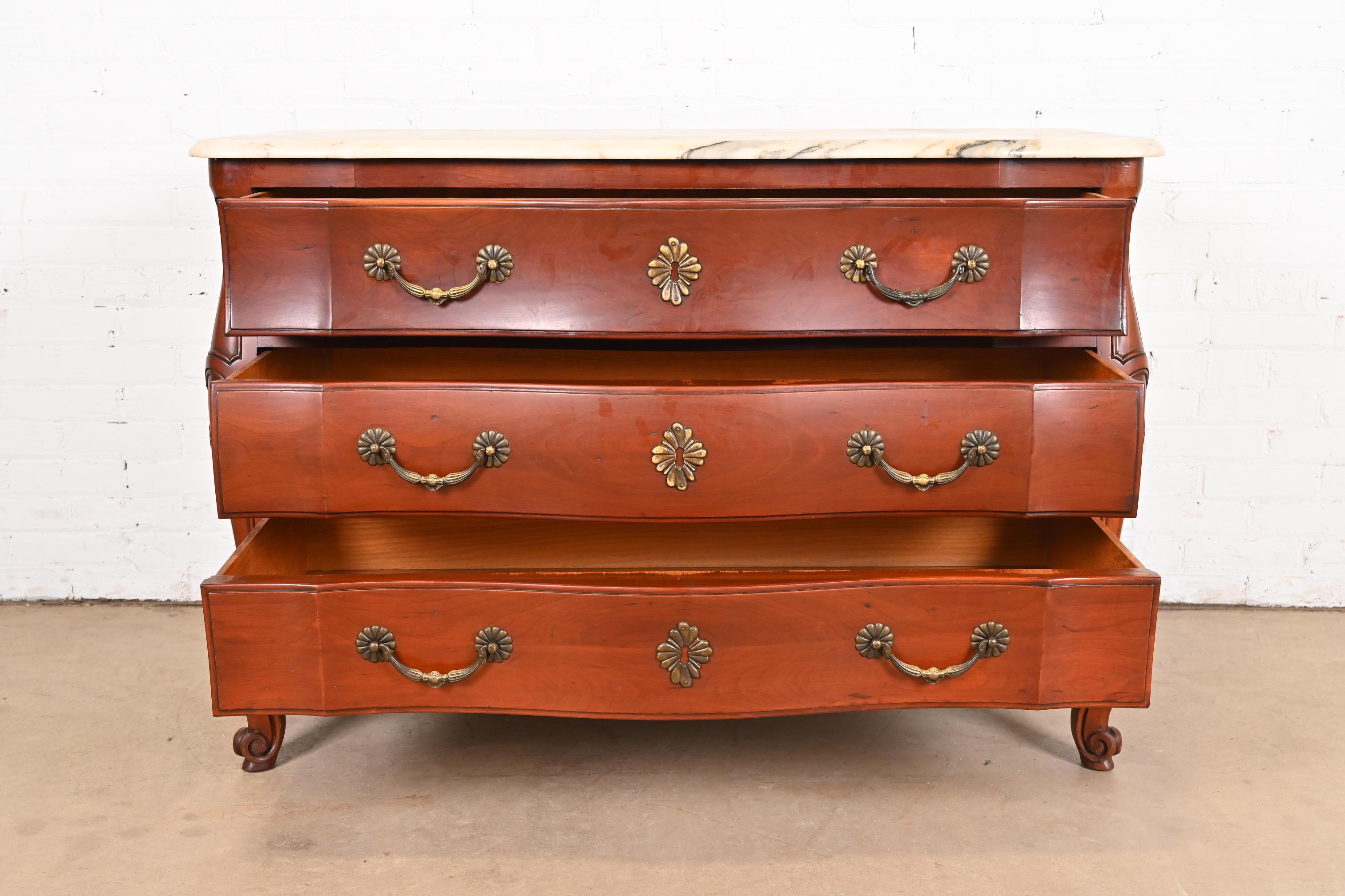 John Widdicomb French Provincial Louis XV Cherry Wood Marble Top Dresser Chest For Sale 2