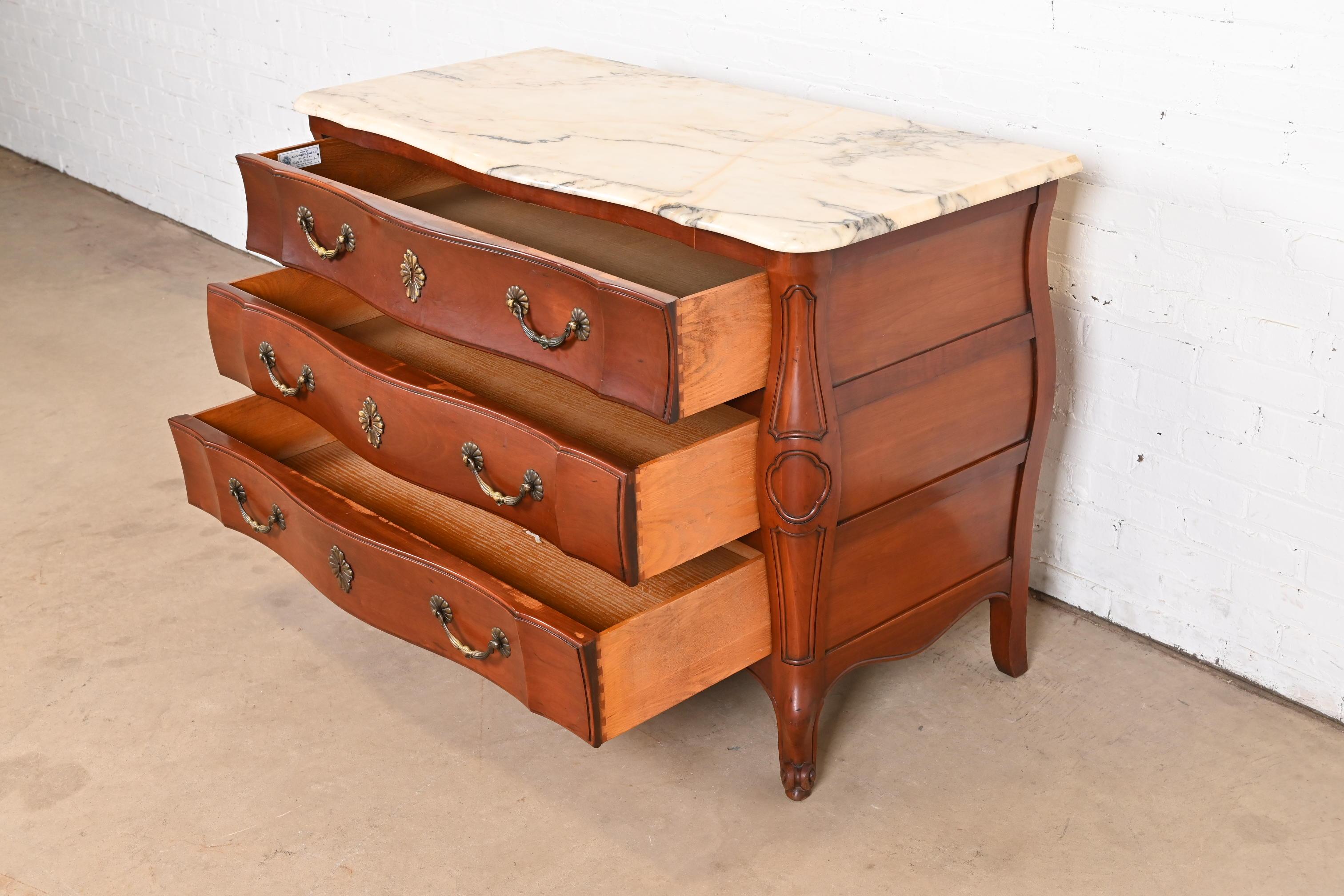 John Widdicomb French Provincial Louis XV Cherry Wood Marble Top Dresser Chest For Sale 3