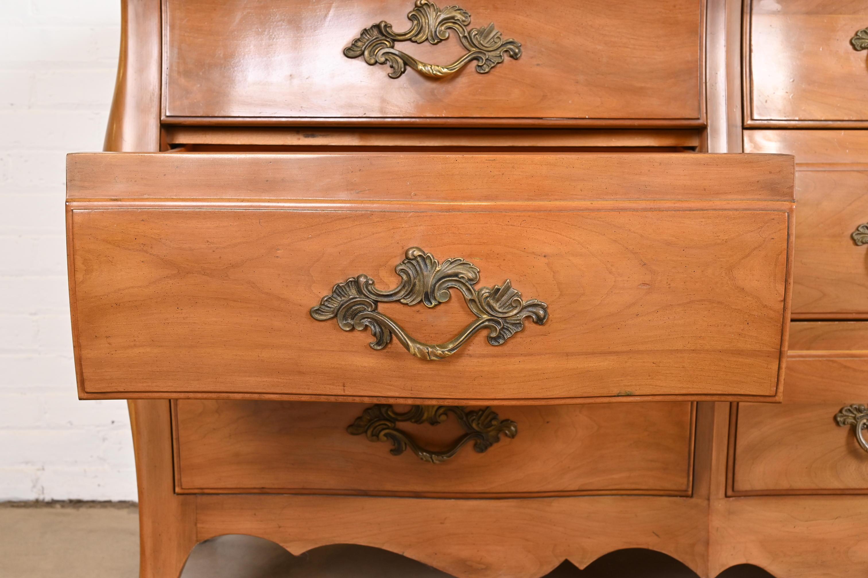 John Widdicomb French Provincial Louis XV Cherry Wood Marble Top Triple Dresser For Sale 5