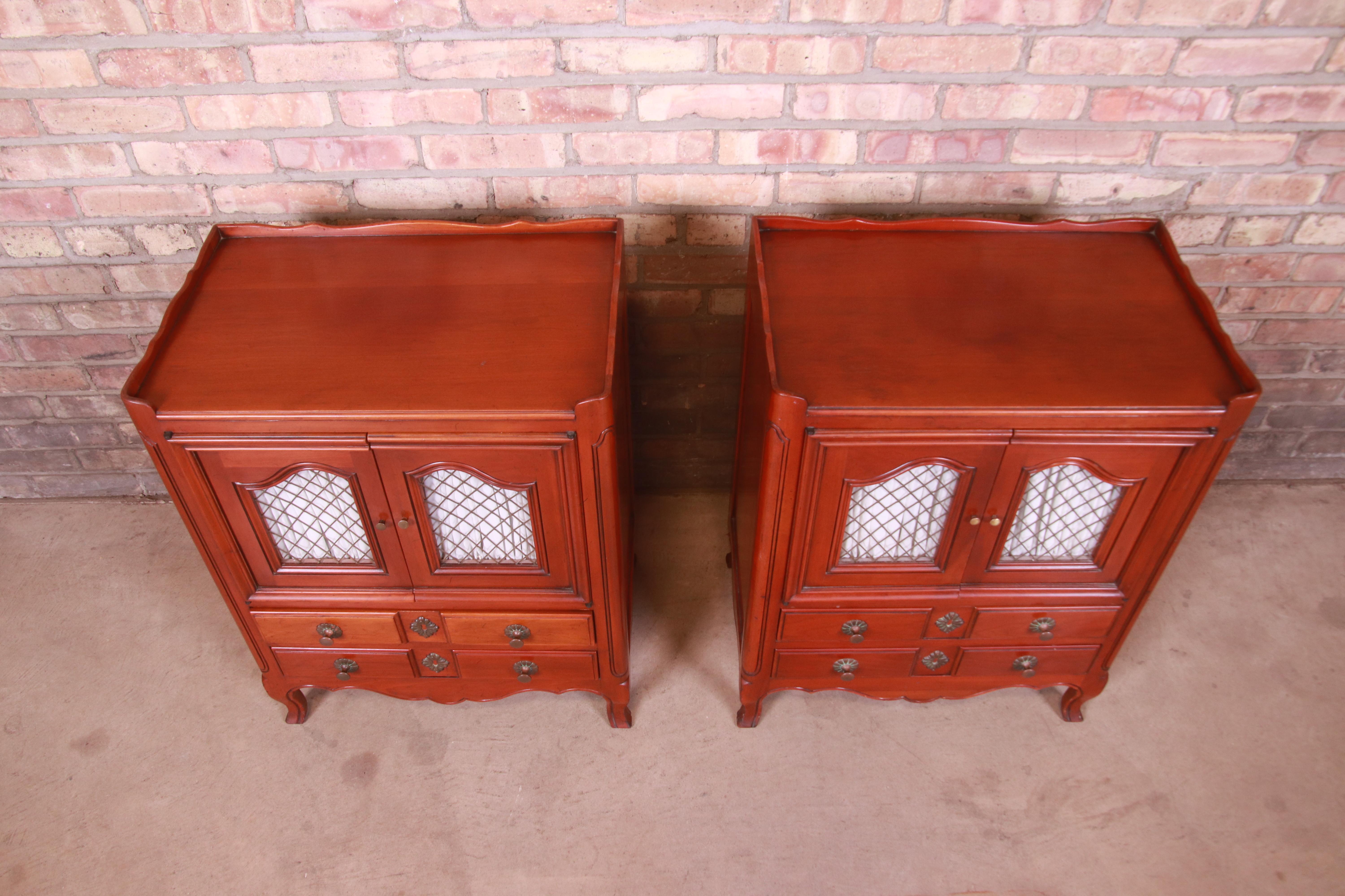 John Widdicomb French Provincial Louis XV Cherry Wood Nightstands, Circa 1940s For Sale 4